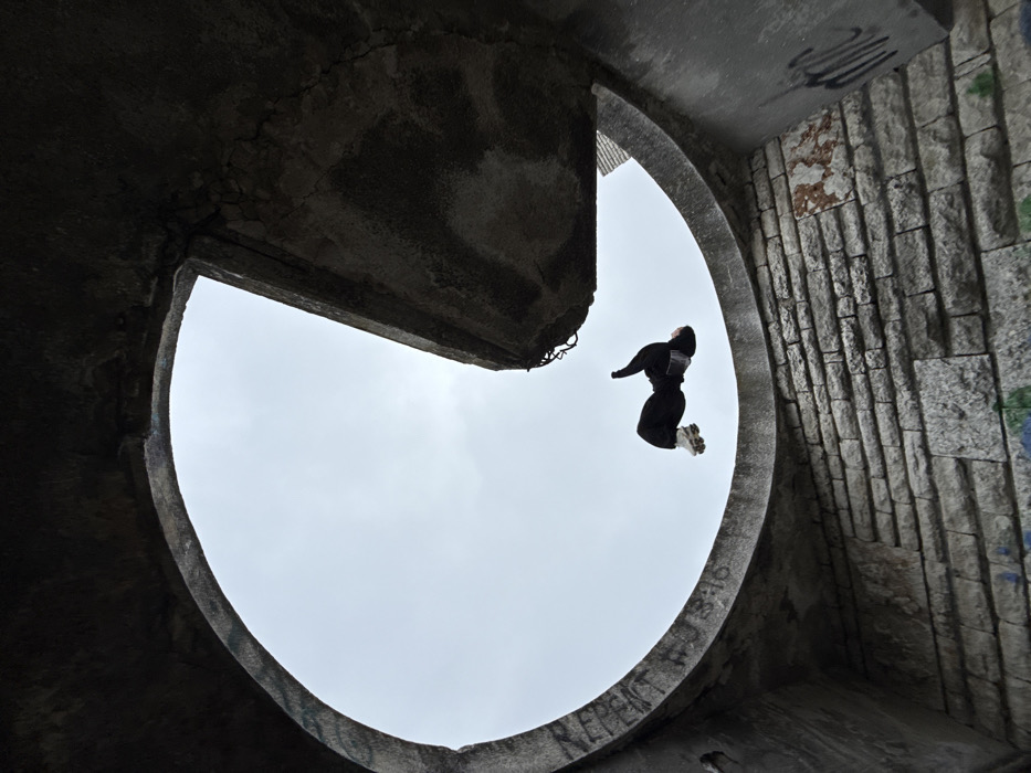Parkour performer documented at multiple coastal sites in Varna, Bulgaria