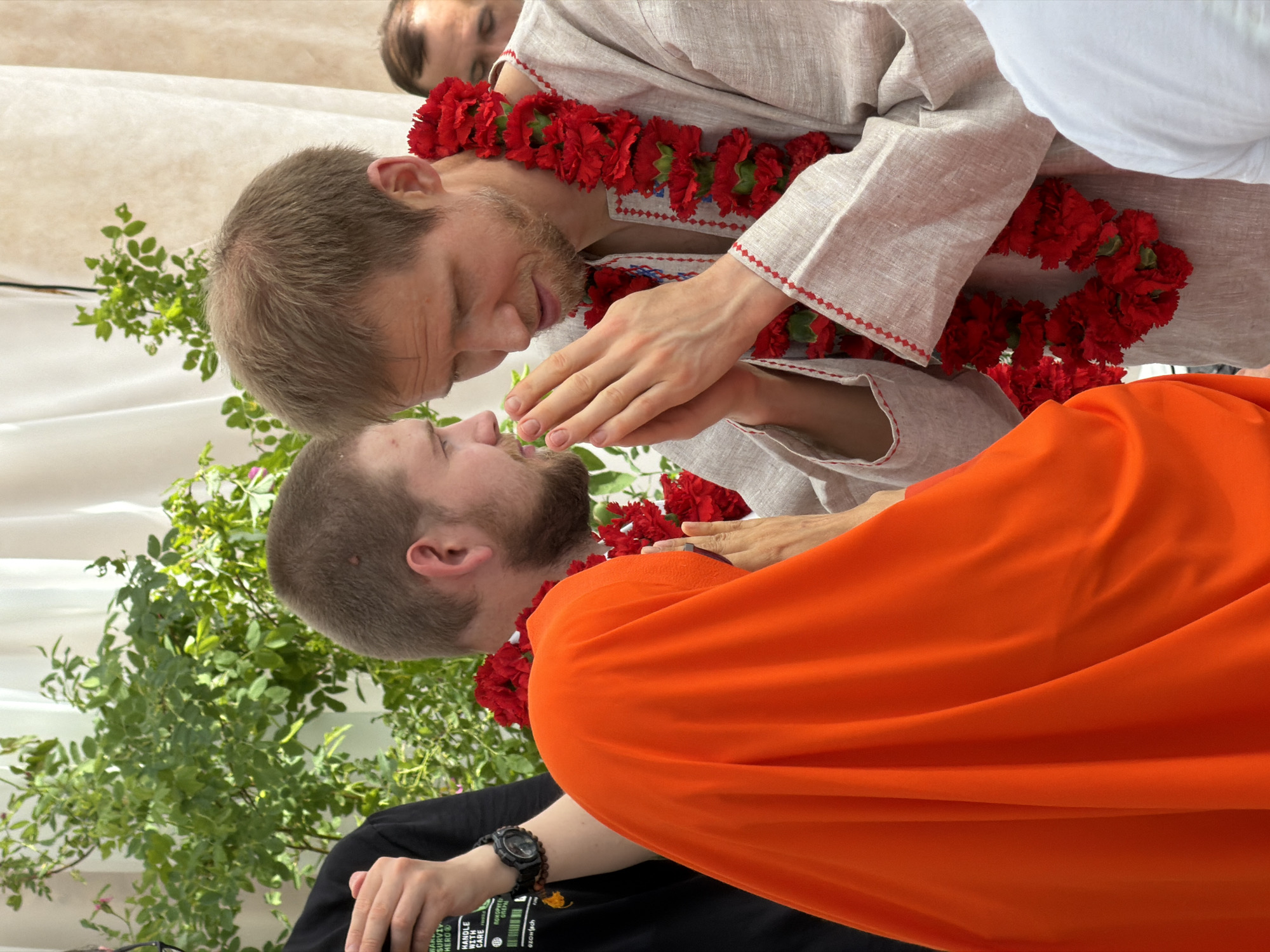 Spiritual gathering with robed participants in Zhirnosovo, Russia