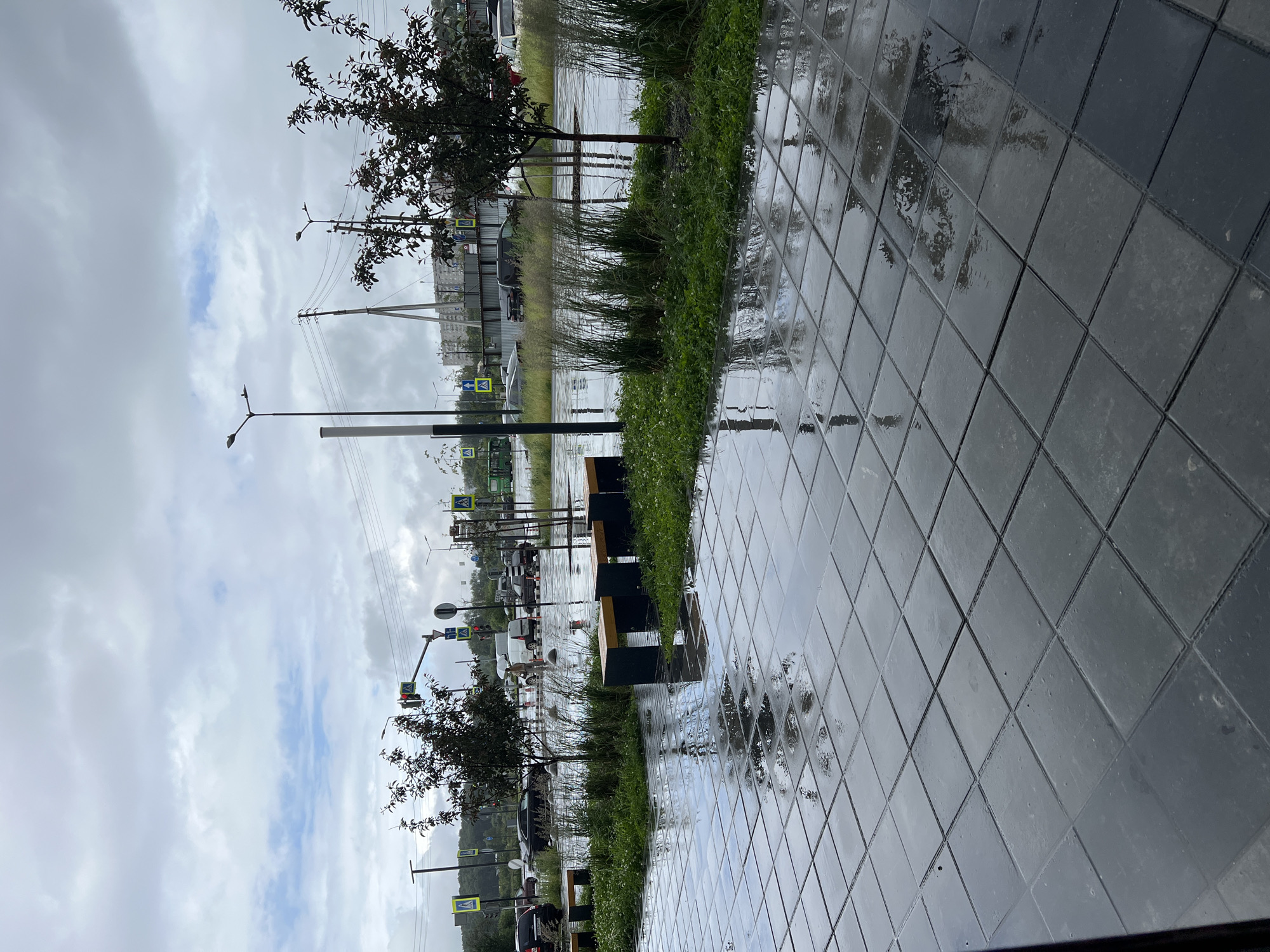 Rainy early morning on the wet streets of Yekaterinburg