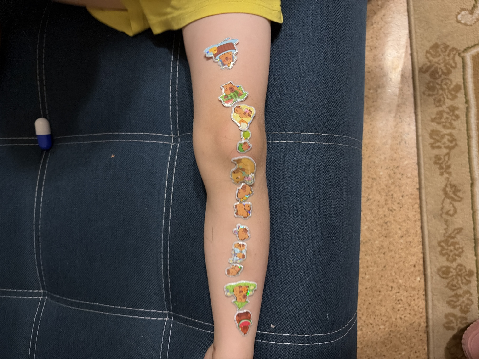 Casual evening at home in Tambov, stickers and cartoon tees
