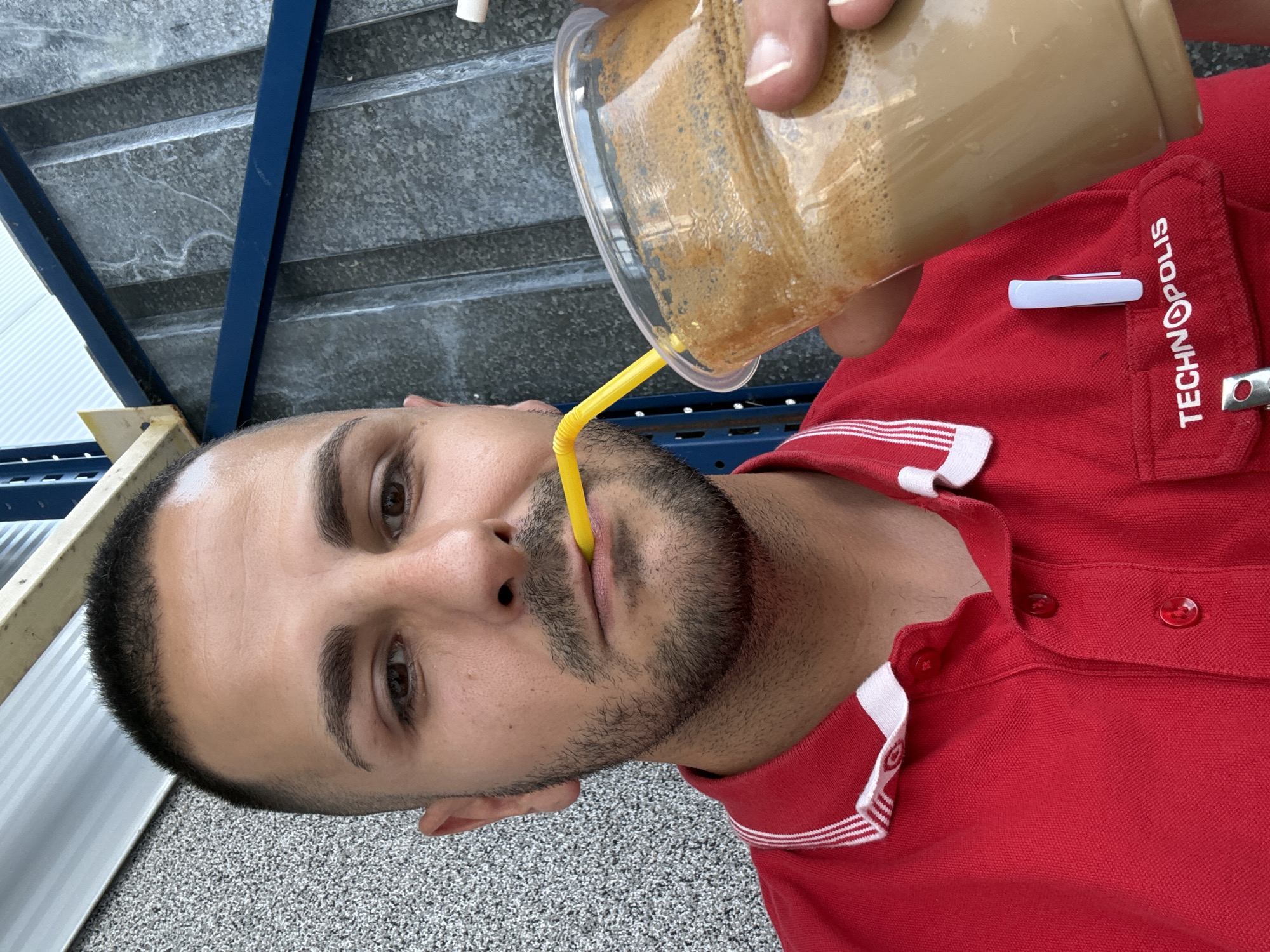 Iced coffees with yellow straws in Lovech, Bulgaria