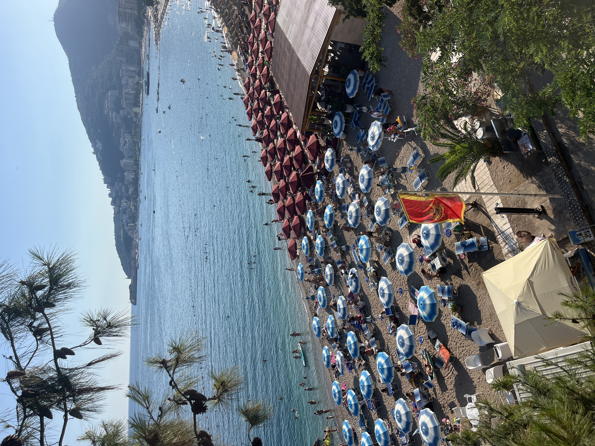 Crowded summer beach day in Budva, Montenegro