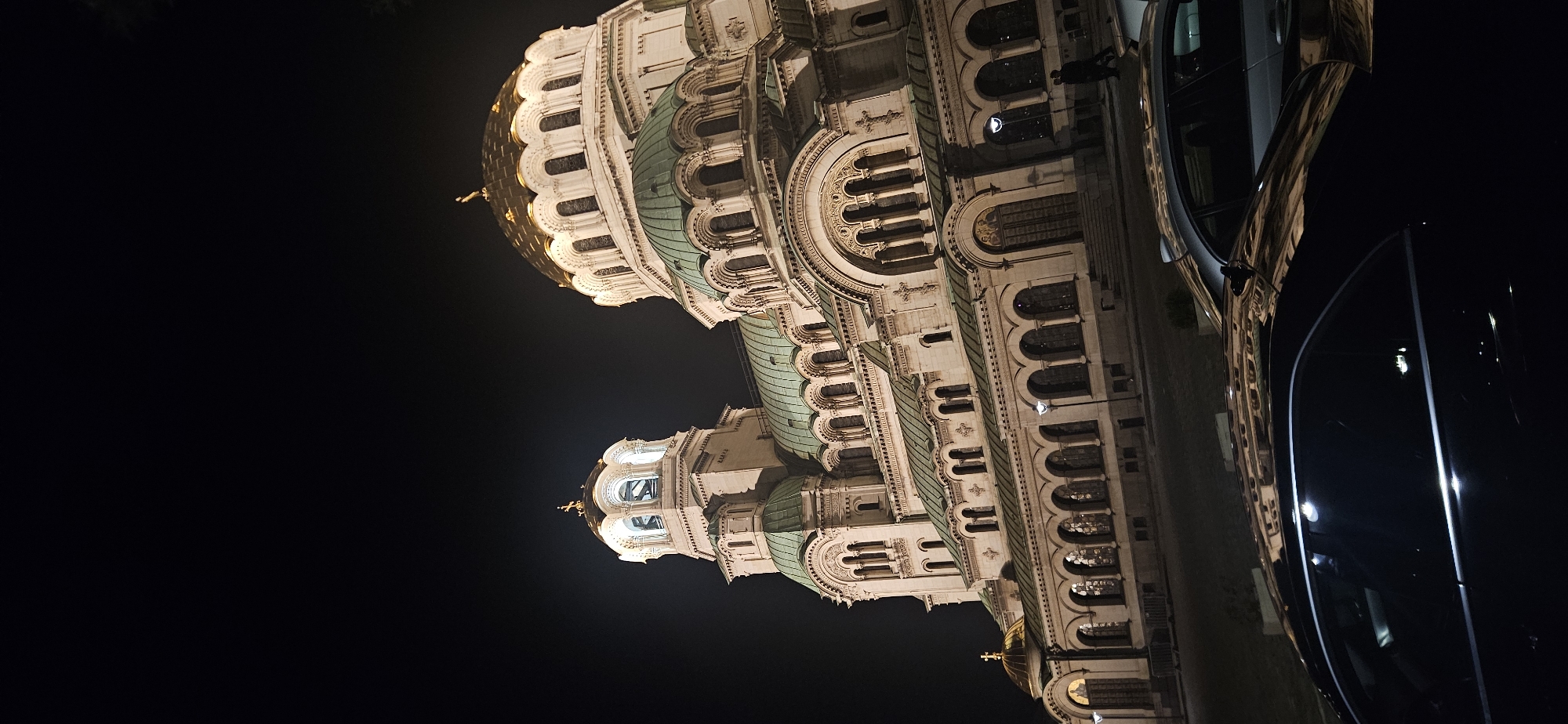 Sofia's Alexander Nevsky Cathedral illuminated at night, witnesses document