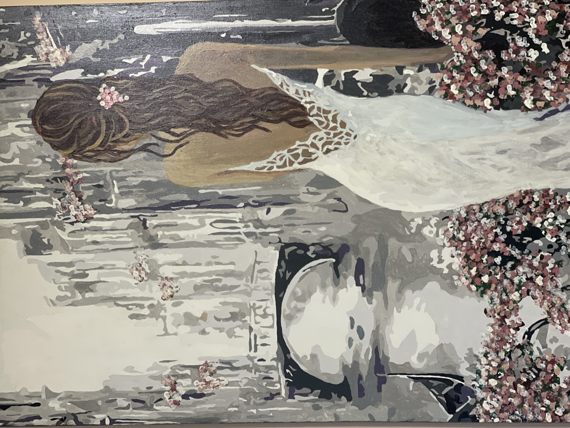Artist documents painting, cityscape, and spring flowers in Sofia