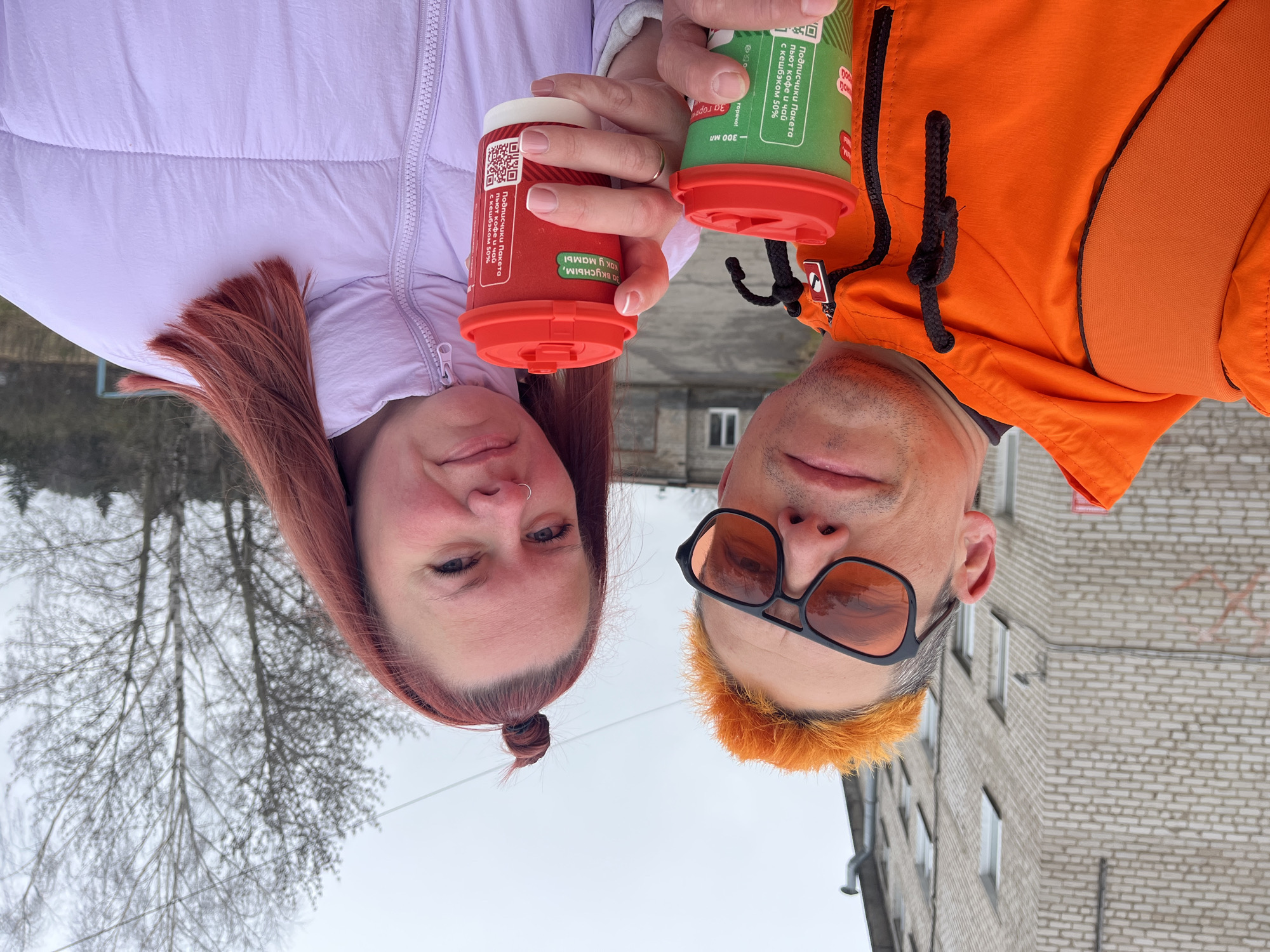 Couple shares morning coffee date in Chaikovsky, Russia