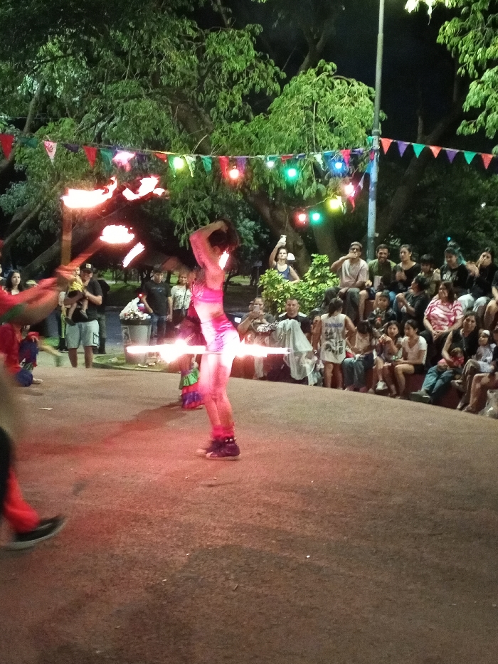 Fire dancers entertain crowds at Buenos Aires street performance