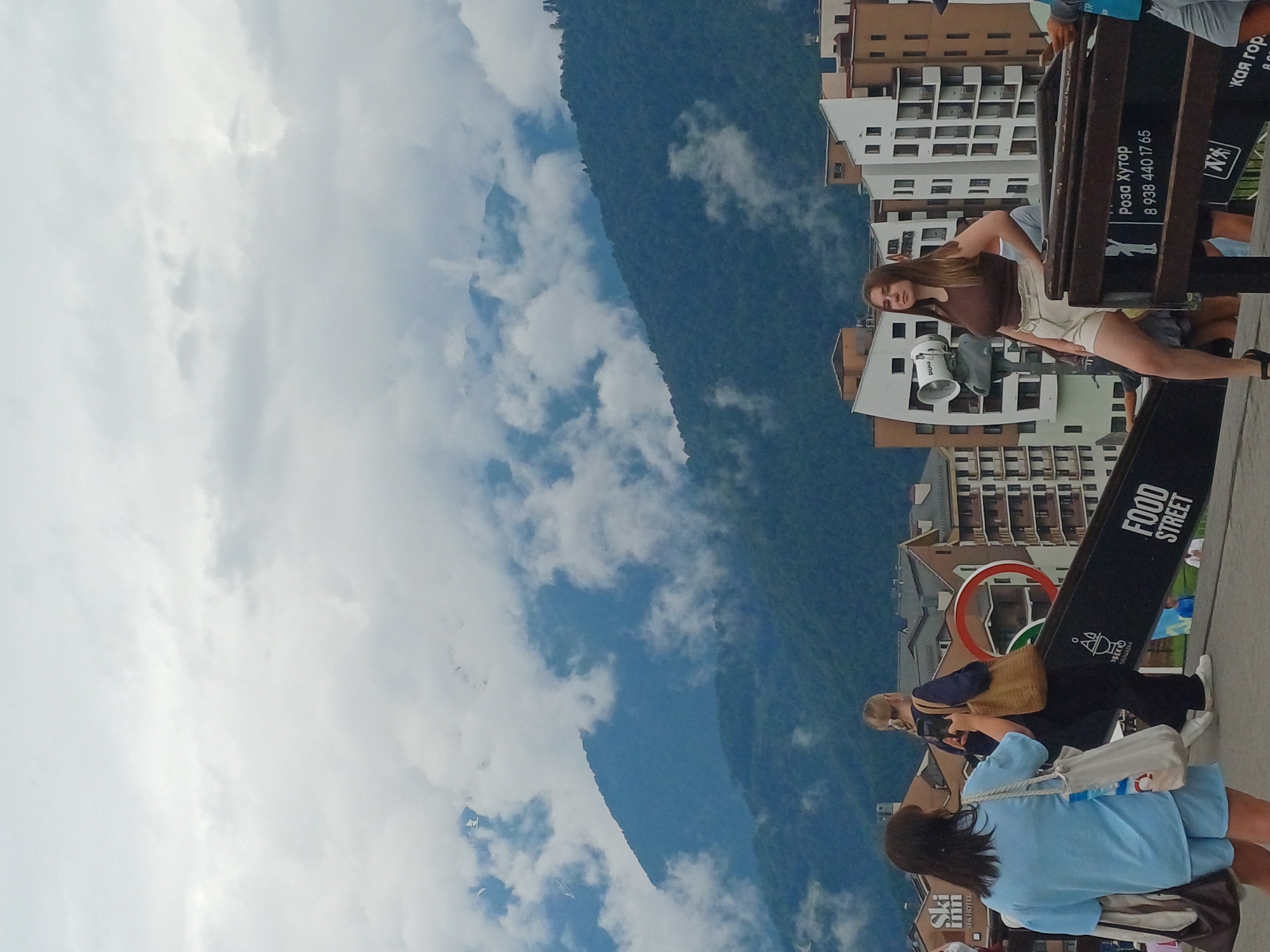 Cloudy morning in Estosadok, electric unicycle on mountain town paths