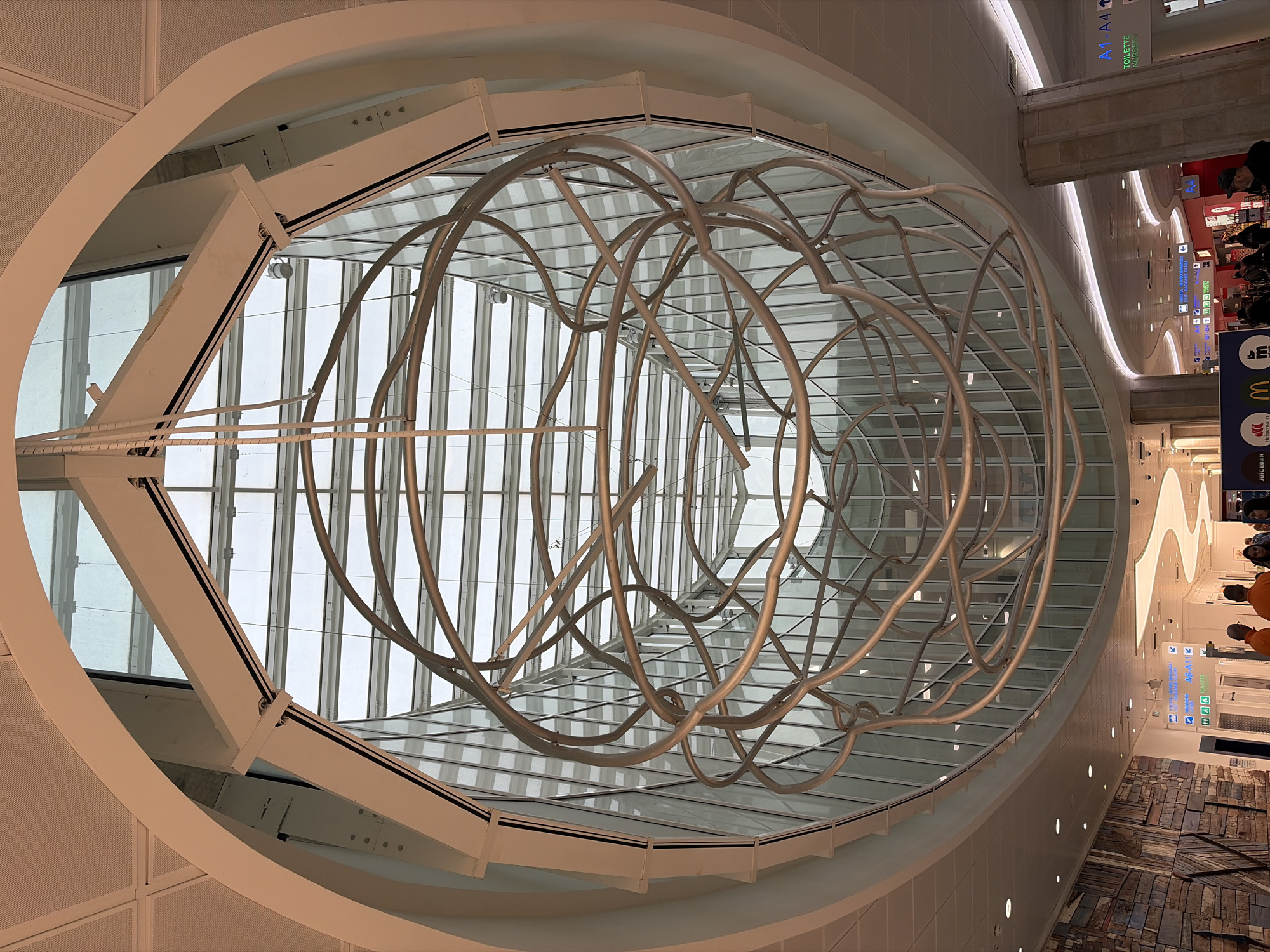 Interior view captured at Bari airport showing metallic structure