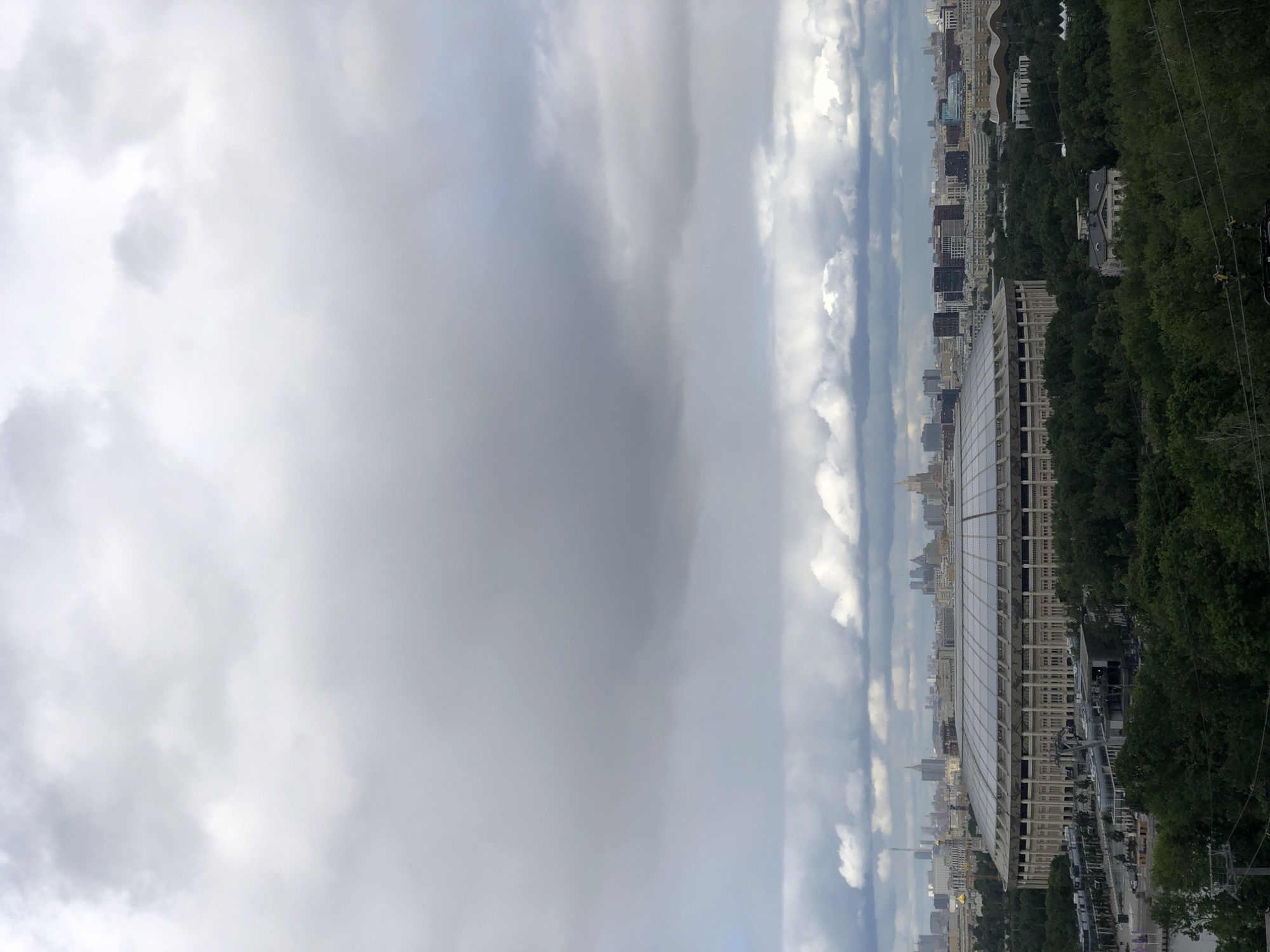 Elevated views captured of Moscow City business district skyline