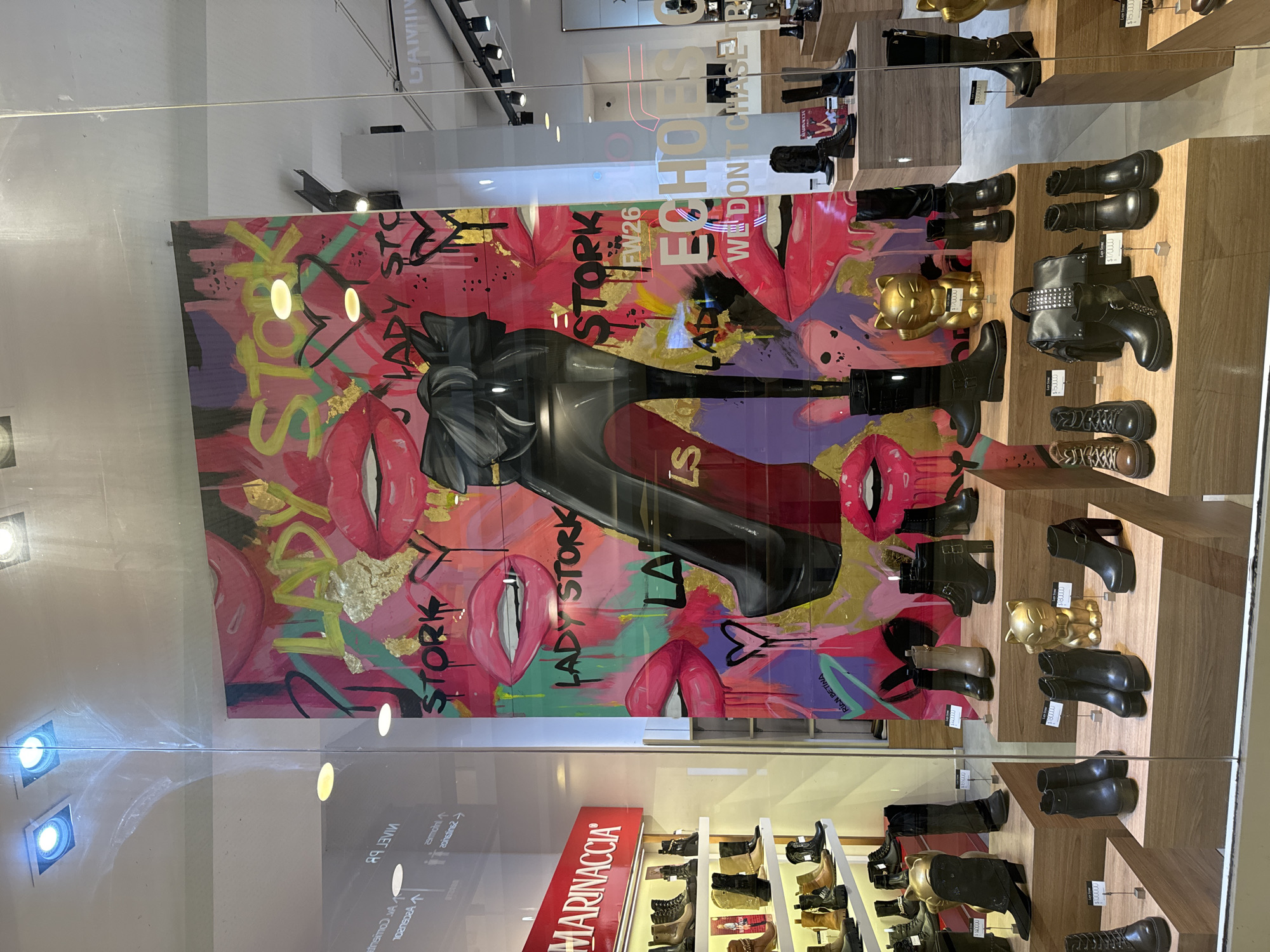 Marinaccia shoe store displays women's boots in Buenos Aires