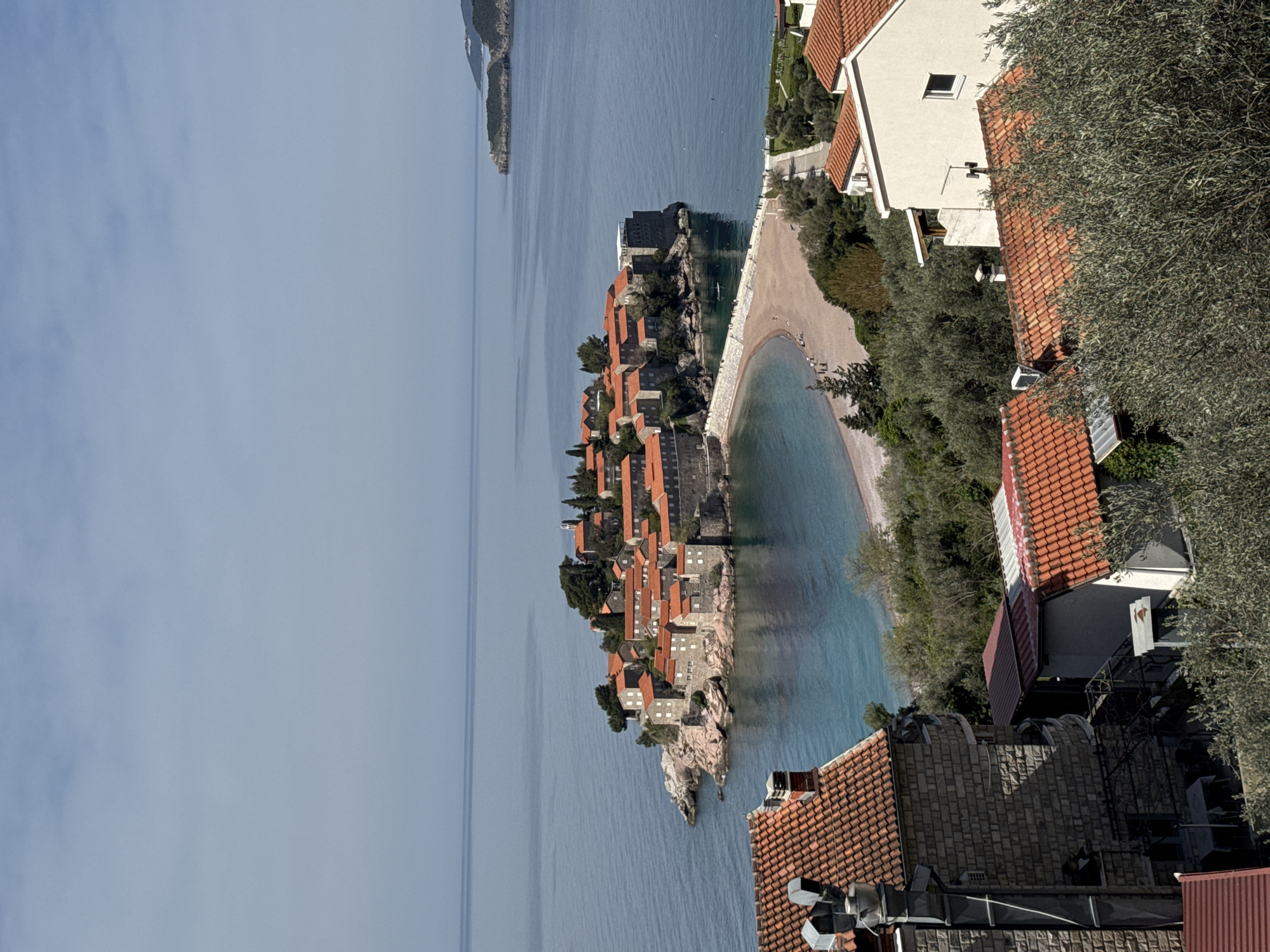 Aerial view captured of Sveti Stefan island village Montenegro