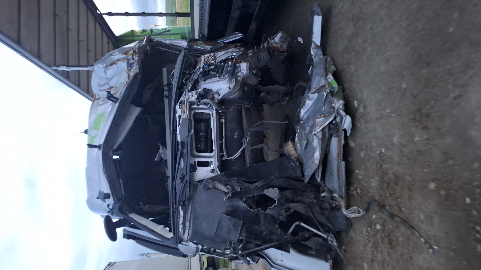 Severely wrecked semi-truck cab in Chernyshevsk, Russia