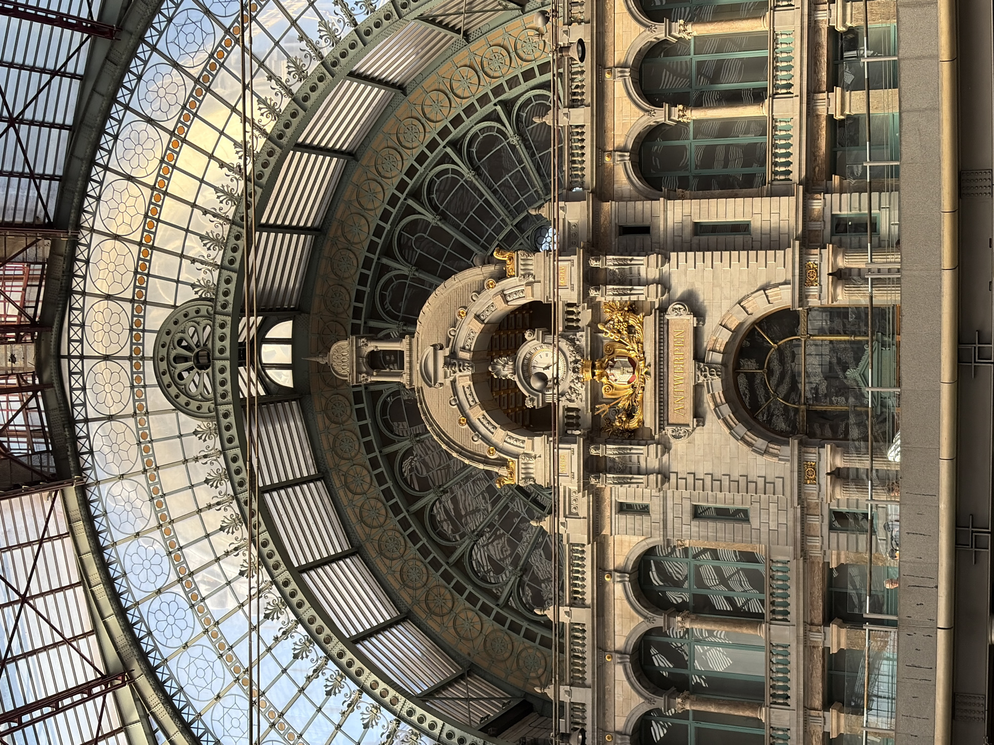 Antwerp Central Station's ornate ceiling architecture documented