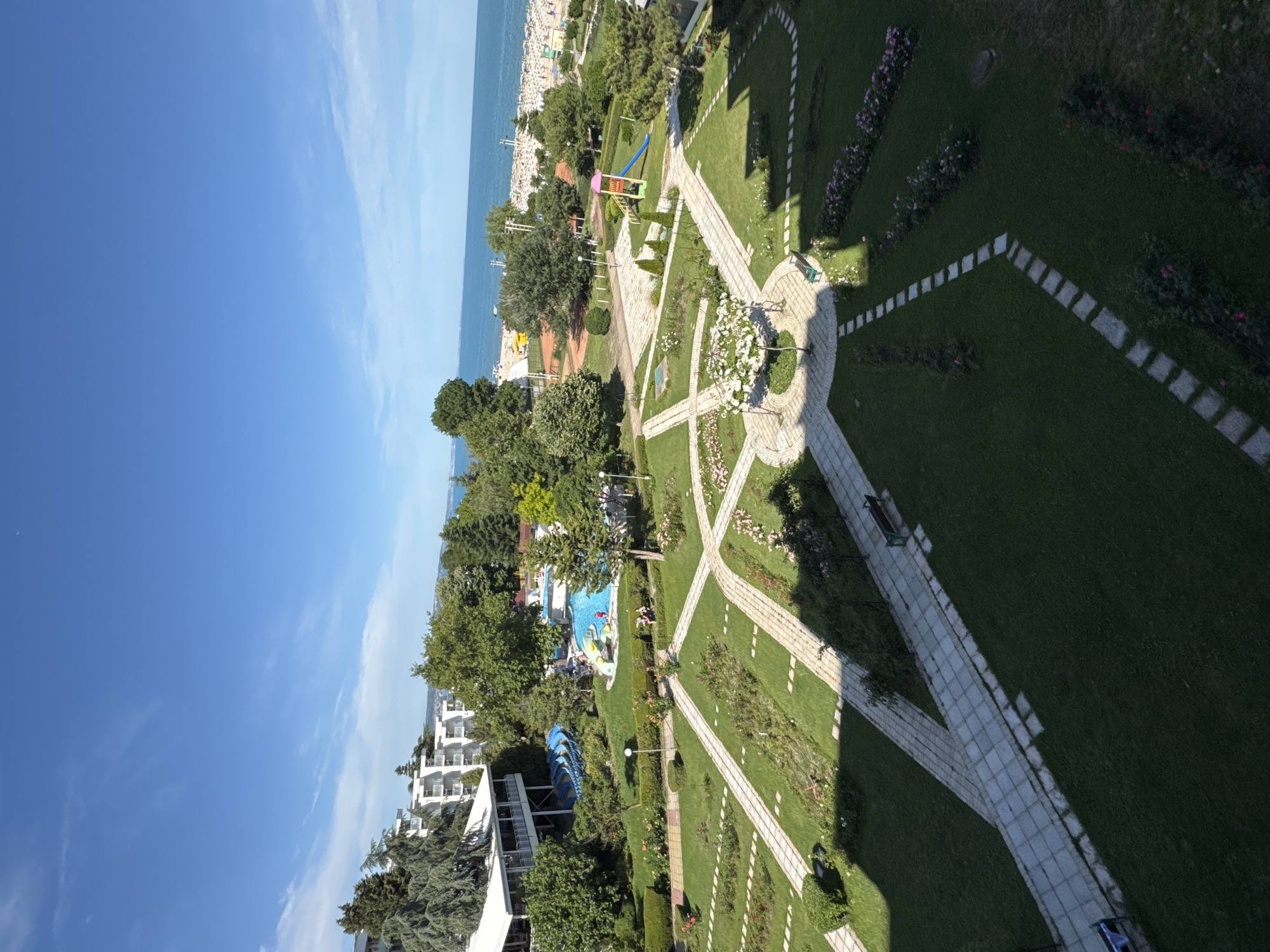 Black Sea resort in bloom on a sunny Bulgarian afternoon