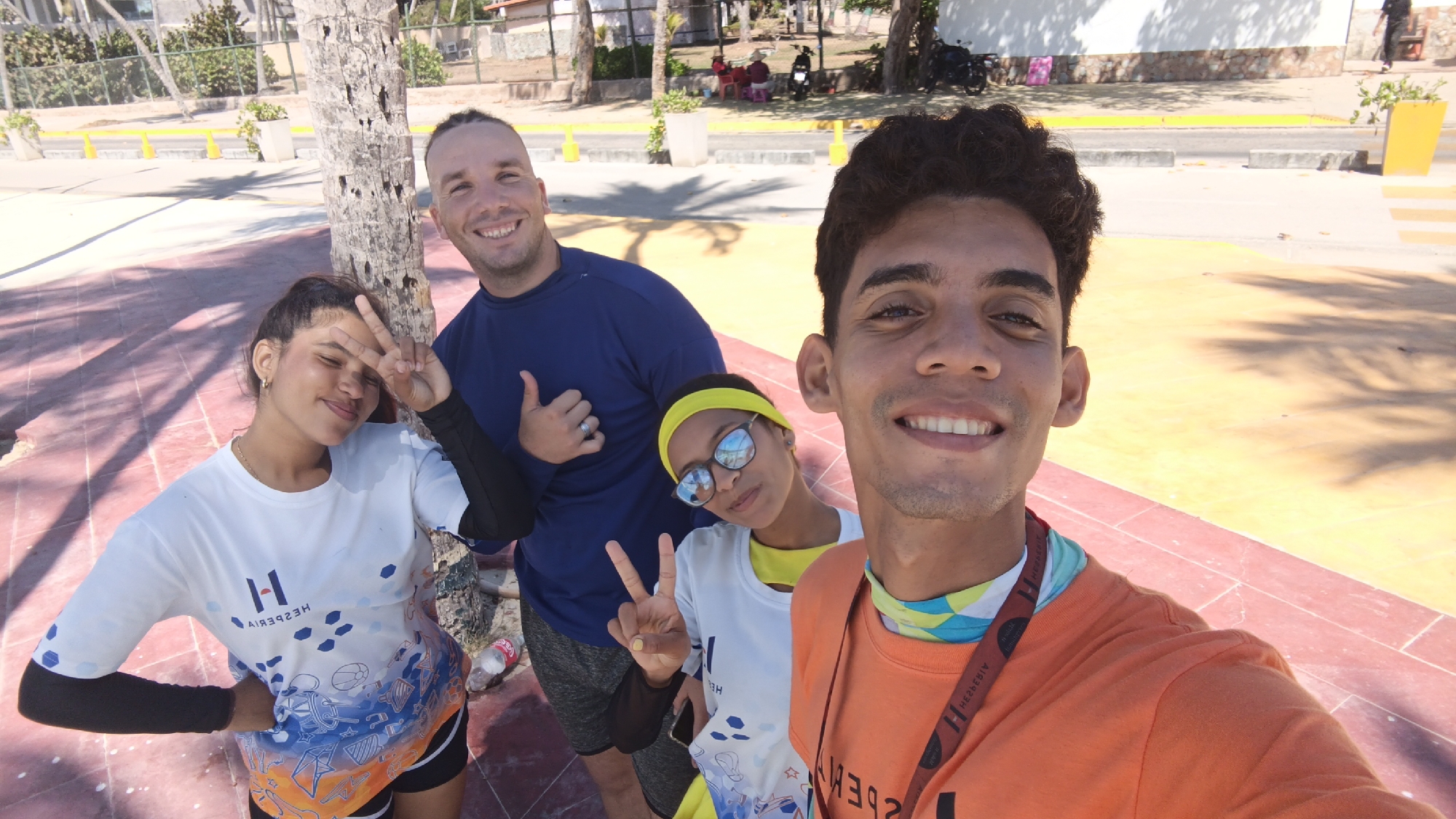 Four friends take selfie at Playa El Agua beach