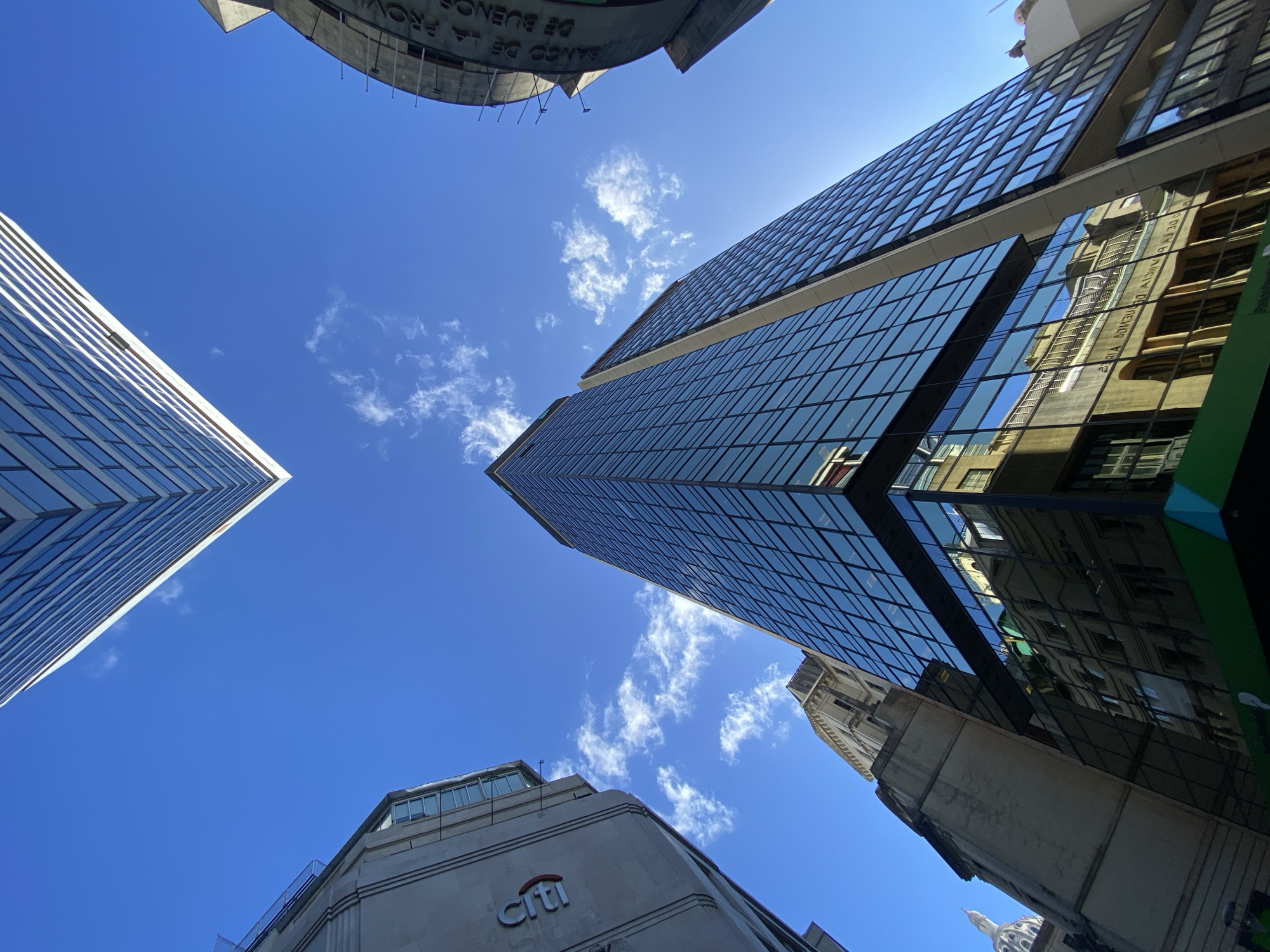 Buenos Aires skyline captured from street level perspective