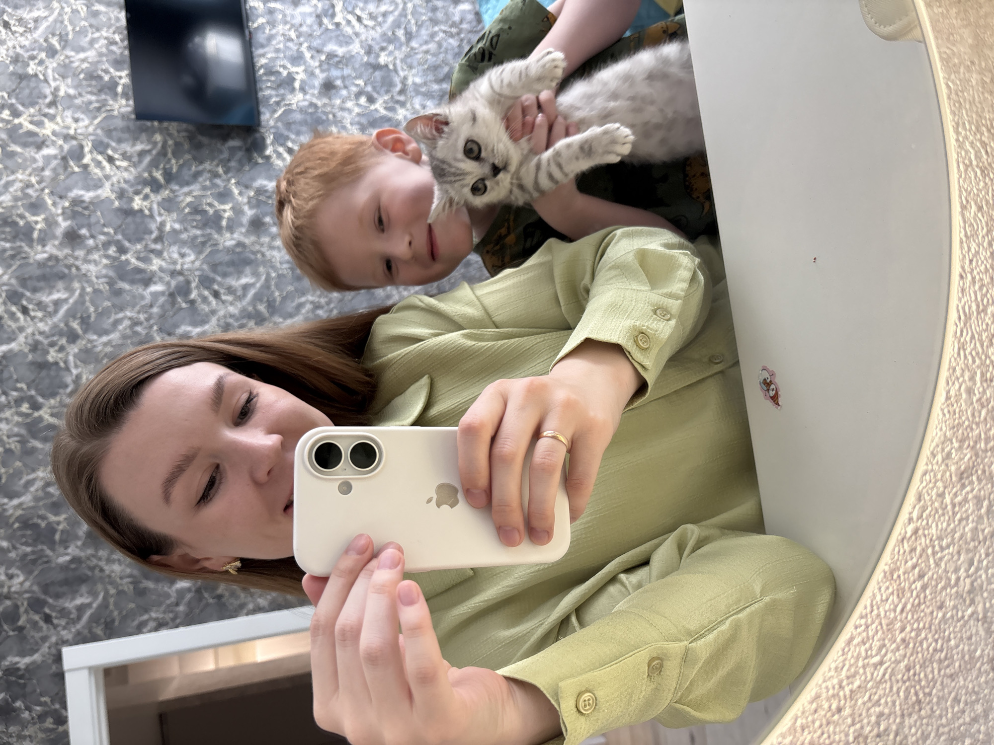 Family takes morning selfies in Izhevsk home