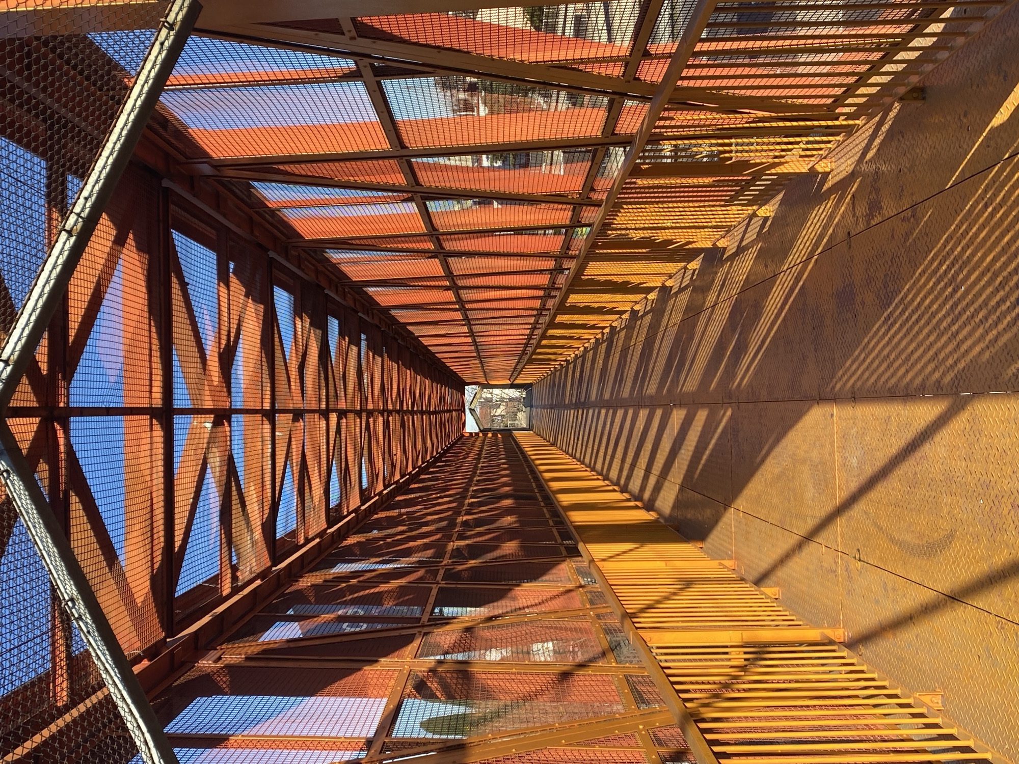 Orange elevated pedestrian walkway in Buenos Aires