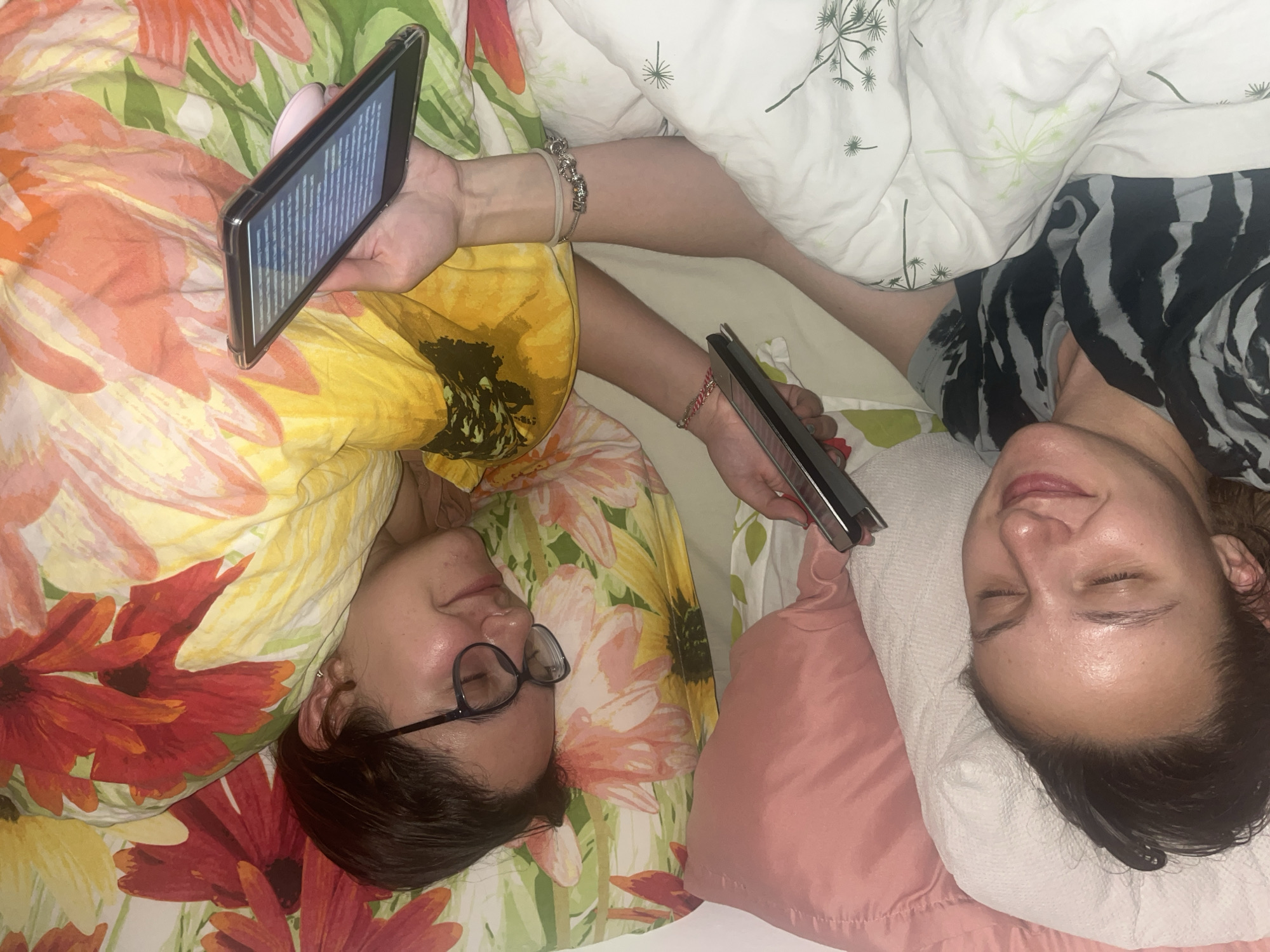 Two women share quiet morning moments in Saarbrücken home