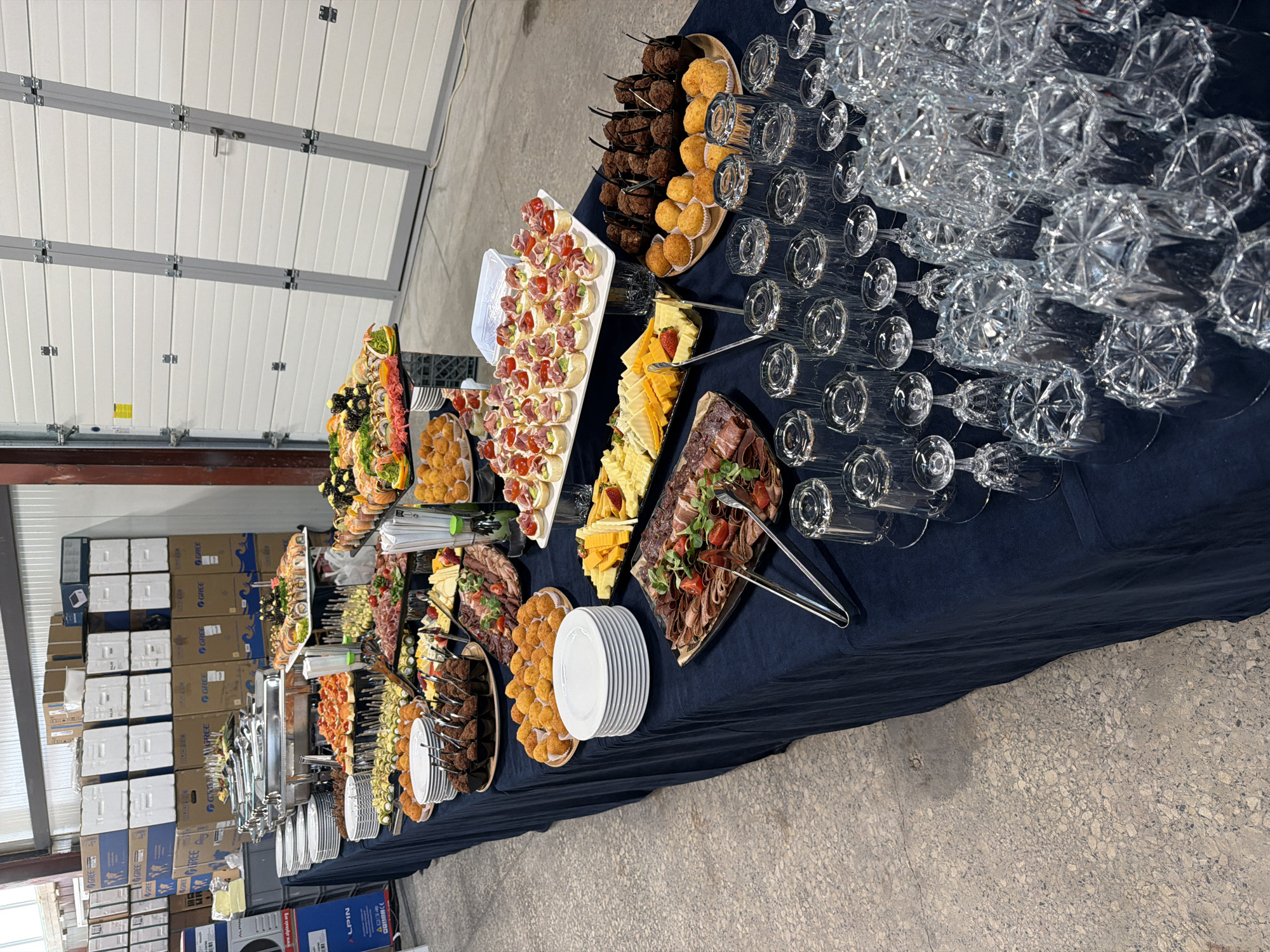 Catering setup observed in warehouse space in Gabrovo