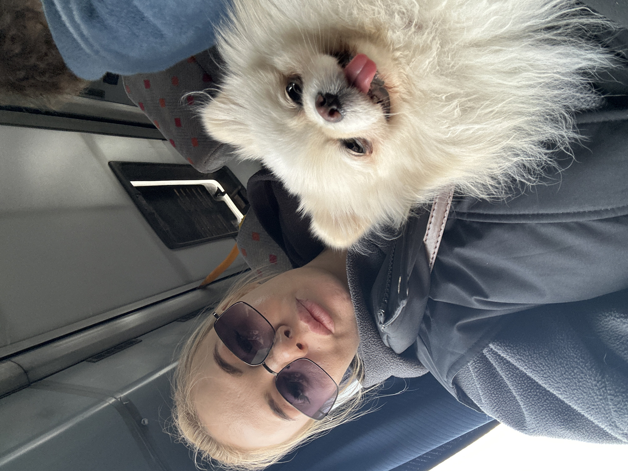 Woman takes selfies with dog on public transport in Russia