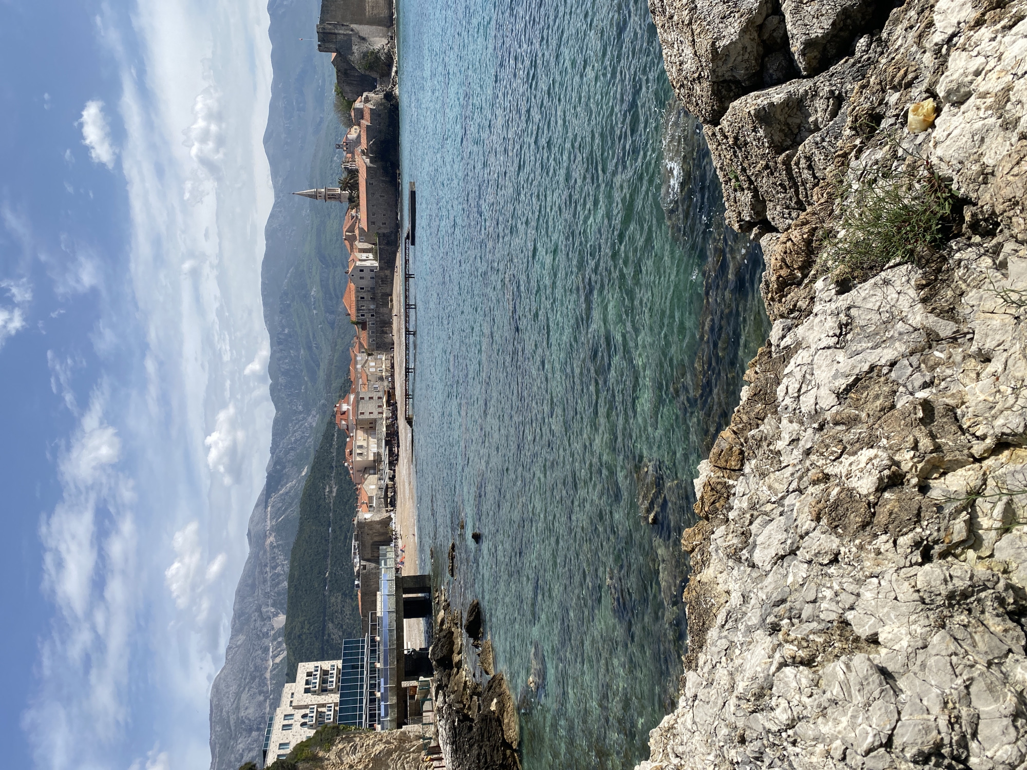 Clear turquoise waters observed from cliff in Budva, Montenegro