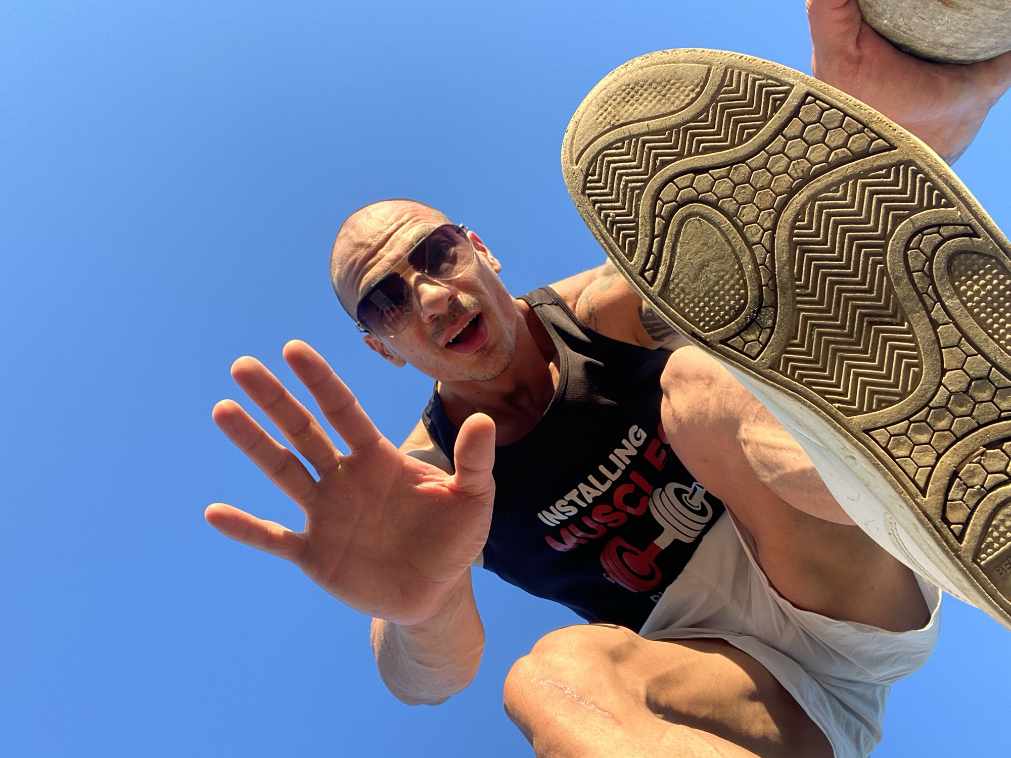 Acrobatic street calisthenics on concrete pillars in Pleven