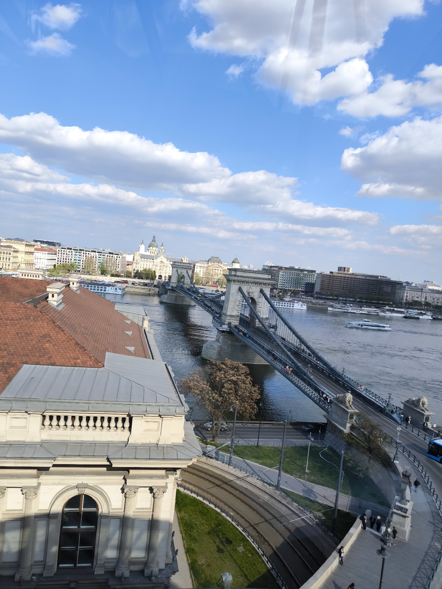 Aerial view captured of Széchenyi Chain Bridge in Budapest