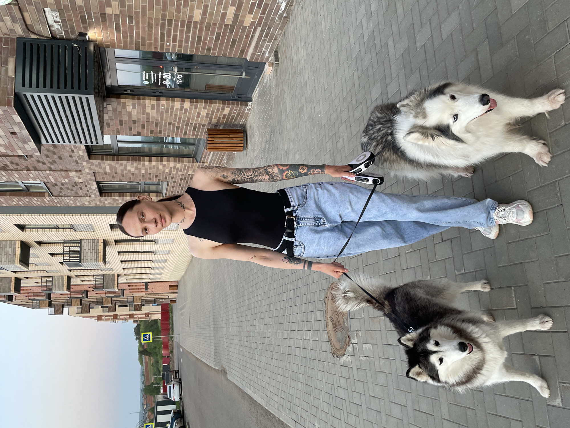 Casual moments captured in Izhevsk: dog walking and elevator selfie