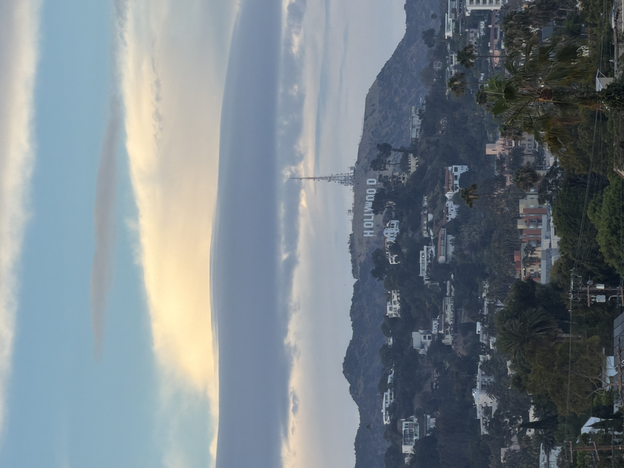 West Hollywood skyline and Hollywood Sign on a cloudy morning