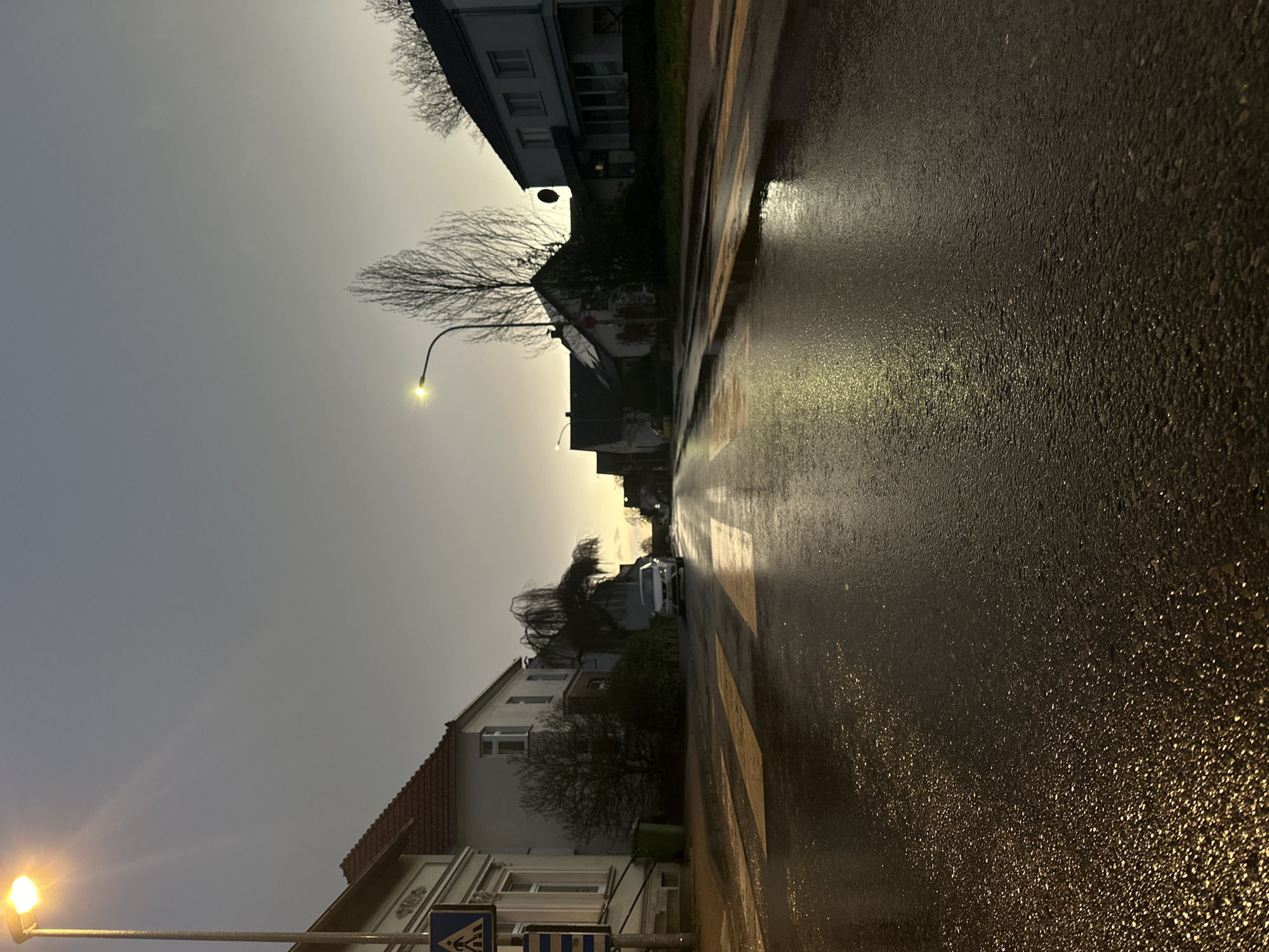 Wet street captured in residential Melle, Germany