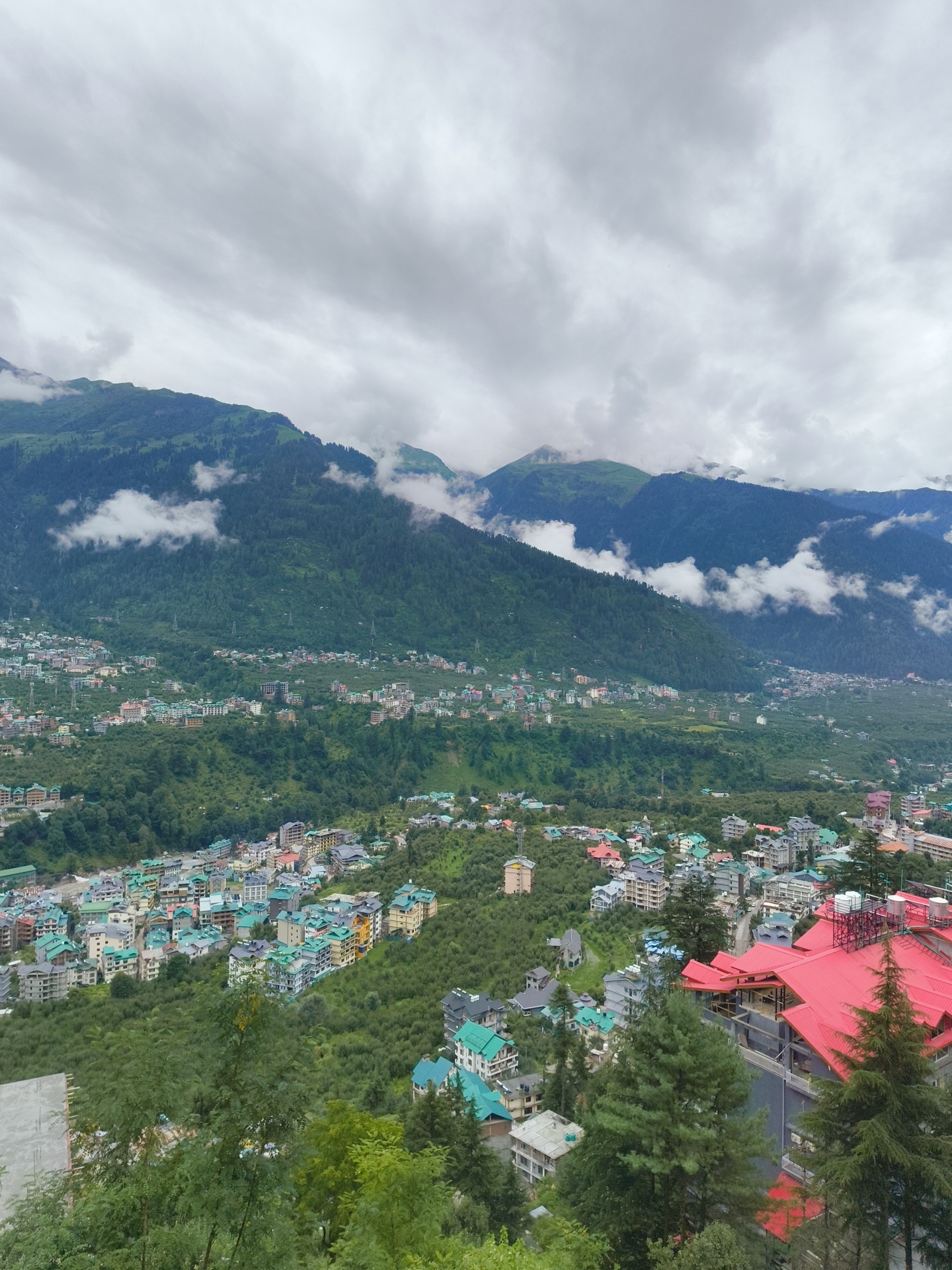 Misty mountain town of Siumsa seen from above