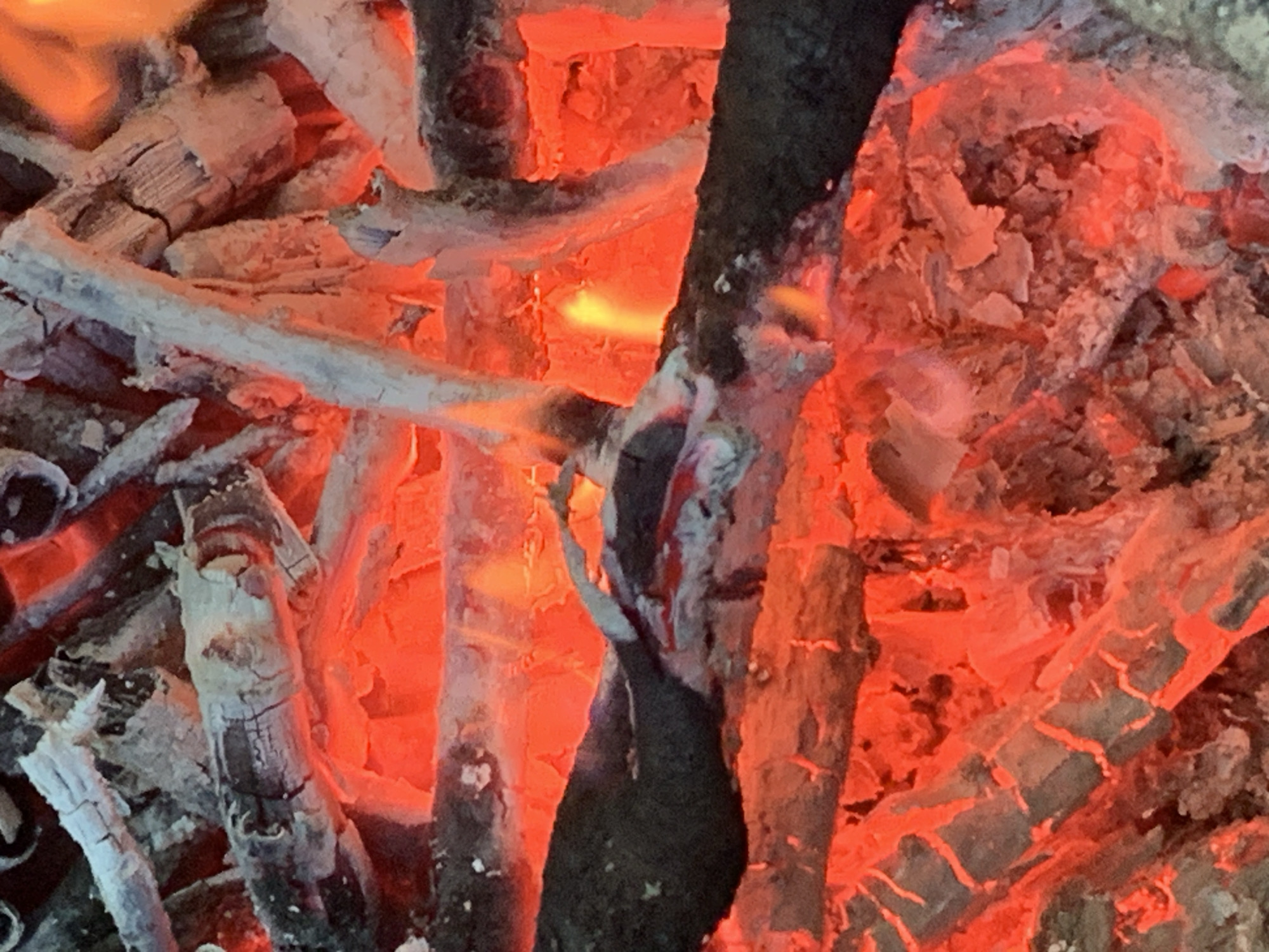 High-temperature fire with wood or charcoal embers documented