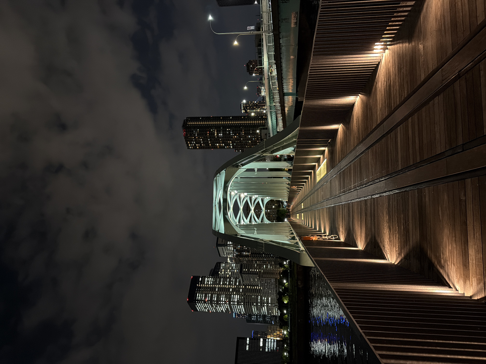 Evening pedestrian activity recorded on illuminated Koto bridge
