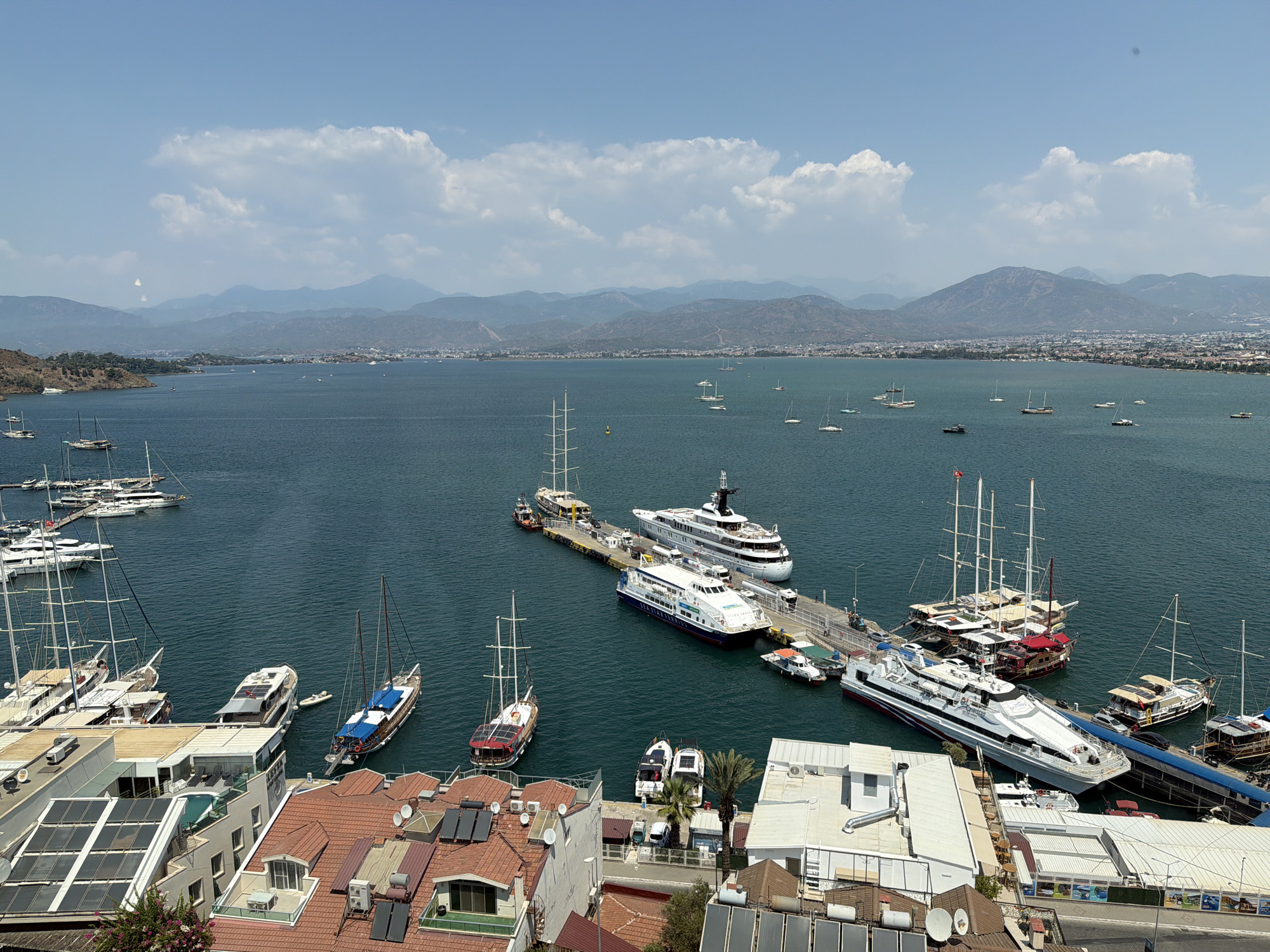 Fethiye harbor views from a hilltop stay, summer morning