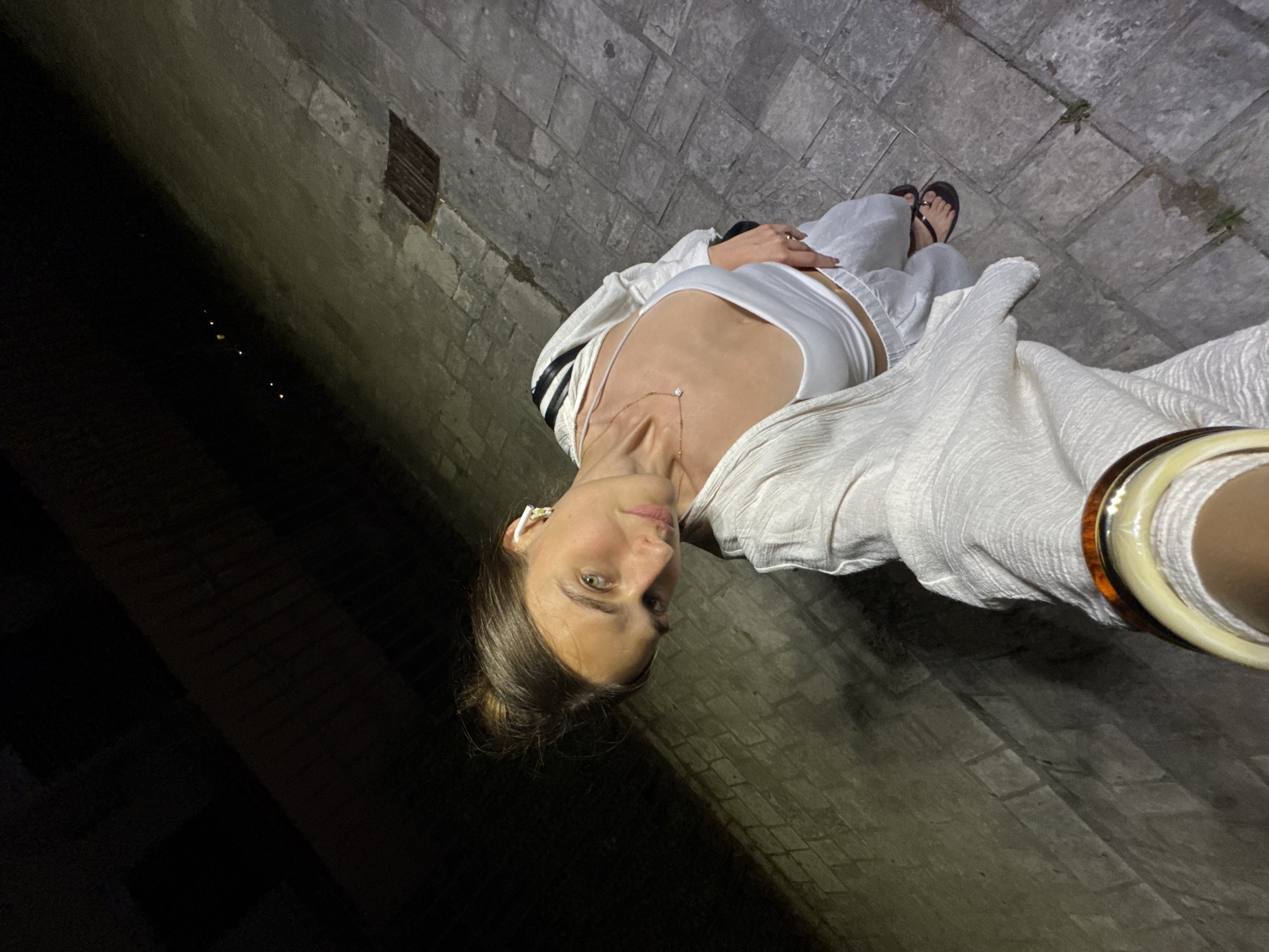 Night out on a stone walkway in Budva, Montenegro