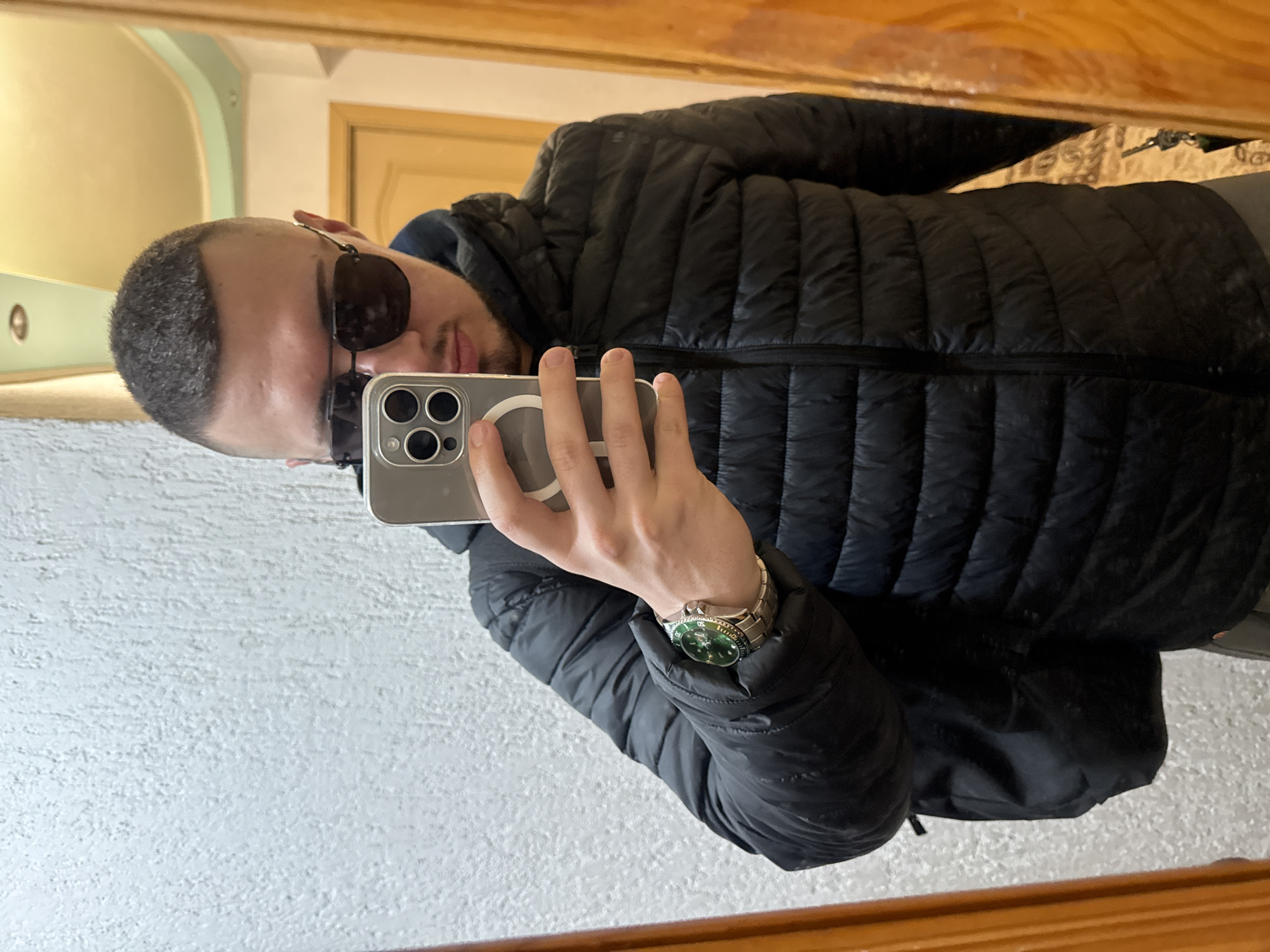 Man takes mirror selfie in Smolyan, Bulgaria
