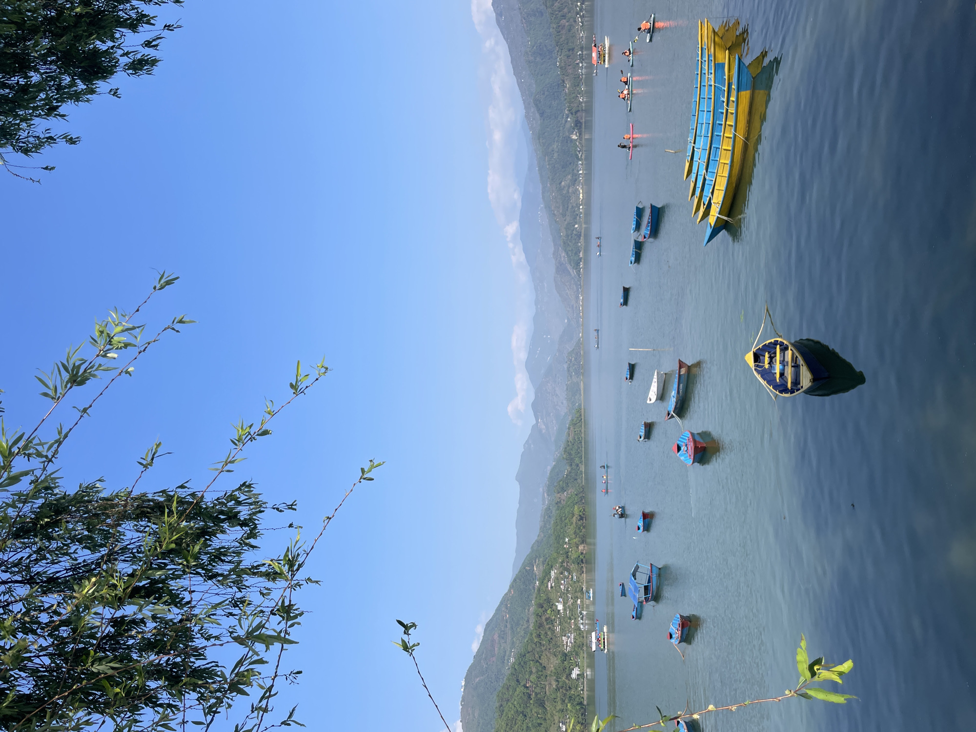 Early morning boat rowing observed on Phewa Lake, Pokhara