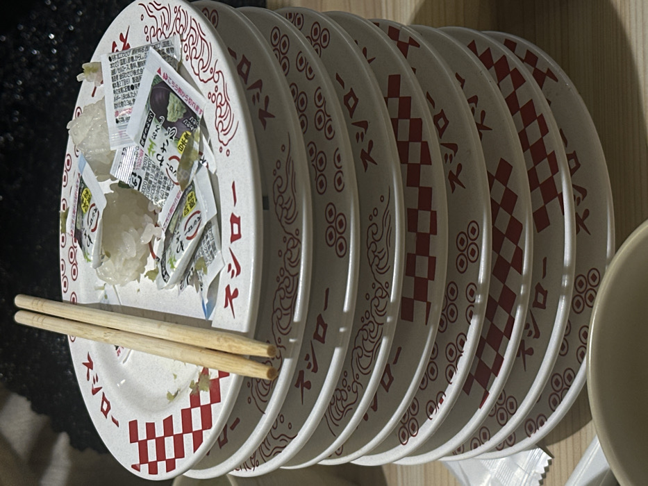 Stack of Sushiro restaurant plates observed in Chiyoda