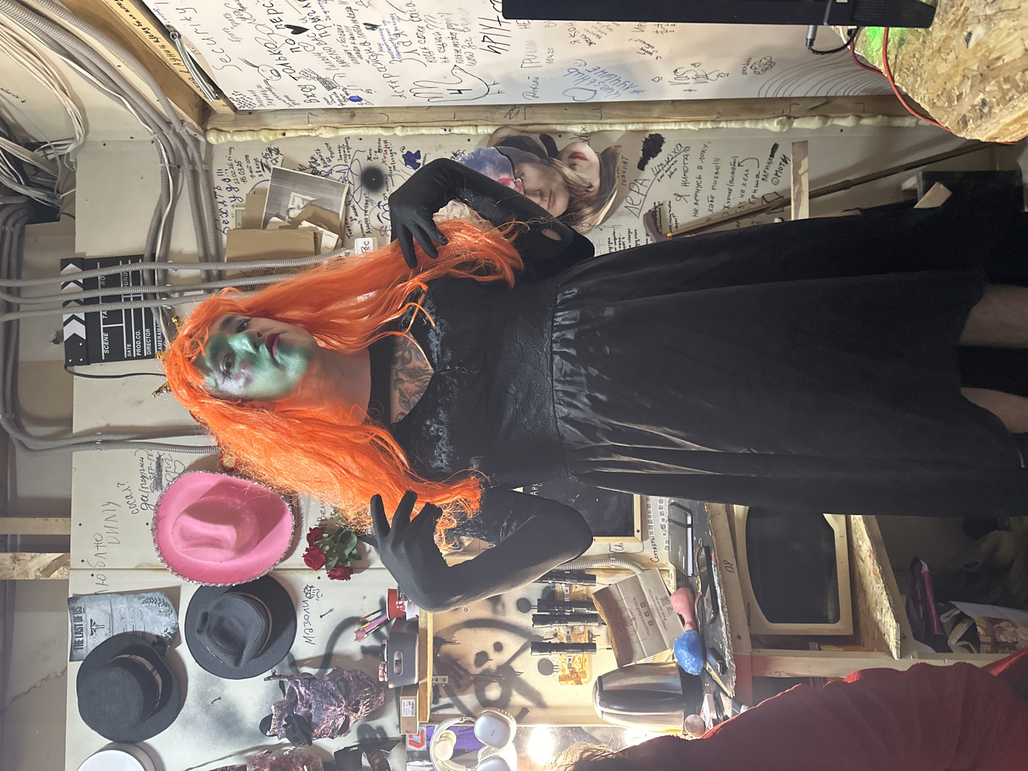 Costumed performers gather in decorated space in Saratov