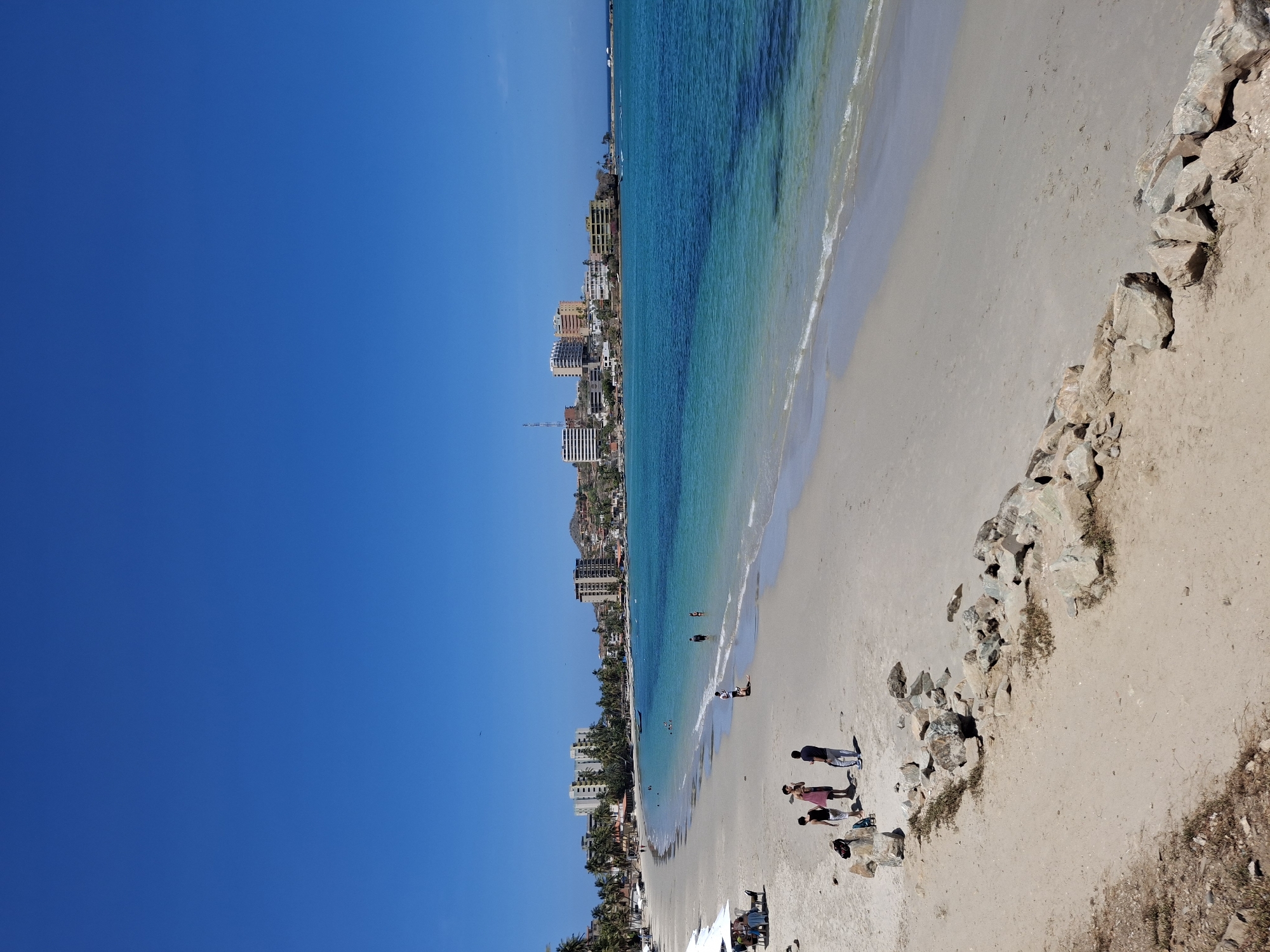 Beachgoers enjoy sunny afternoon at Pampatar, Venezuela coastline