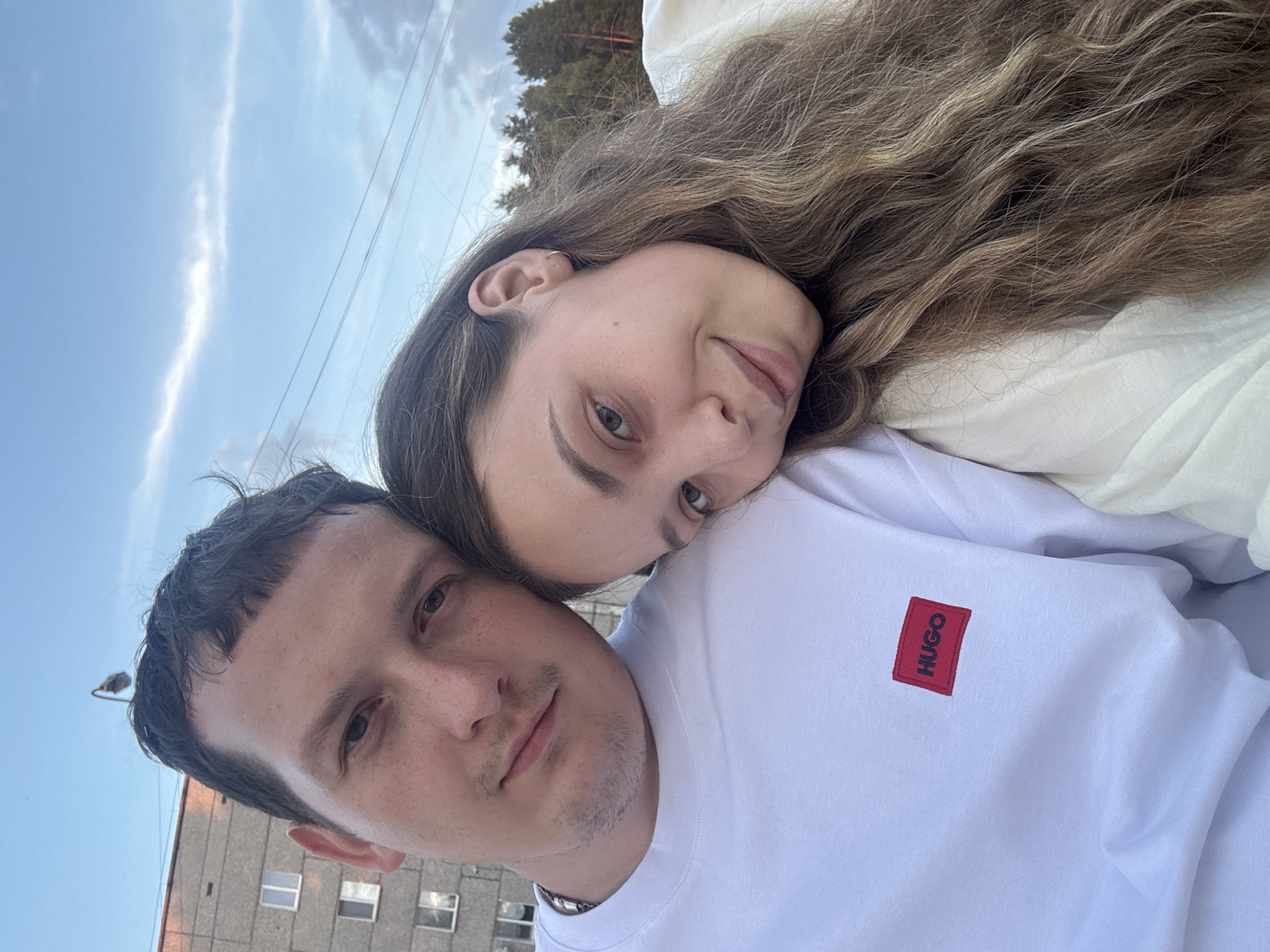 Afternoon together near apartment blocks in Noviy, Russia