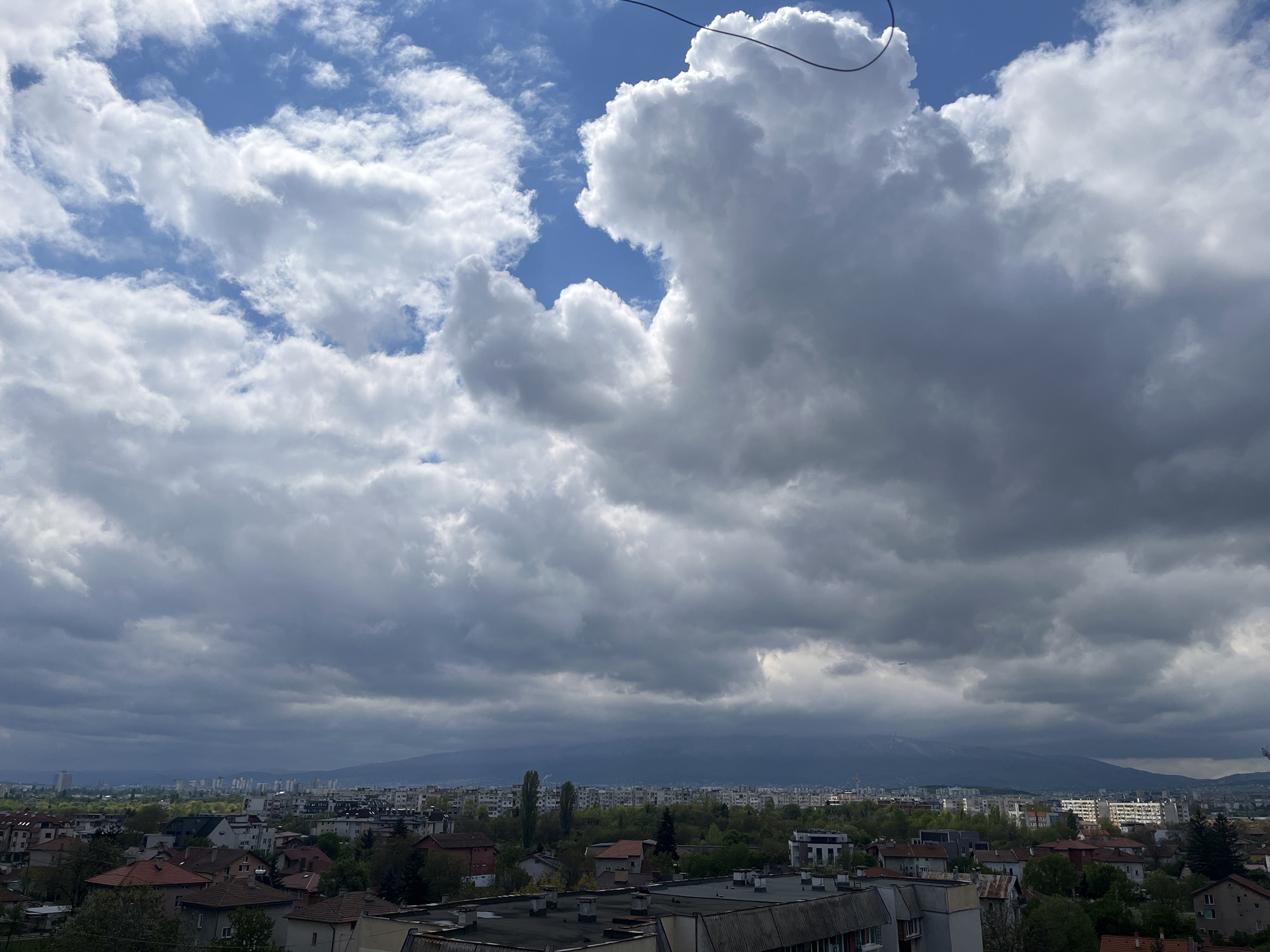 Cloudy morning captured over Sofia rooftops from high vantage point