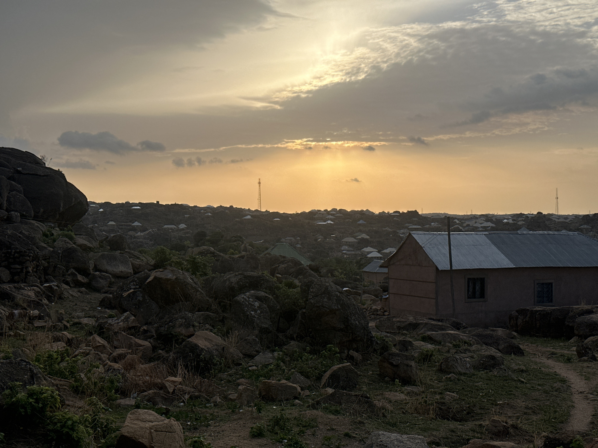 Sunset landscape documented in Jos, Nigeria rocky terrain