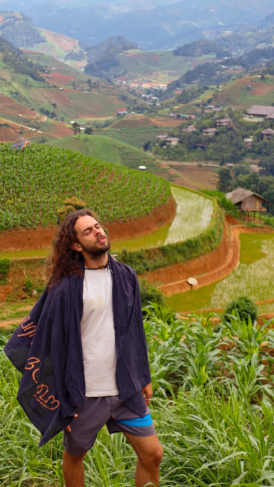 Morning visitors tour Vietnam's terraced fields in Pung Luong