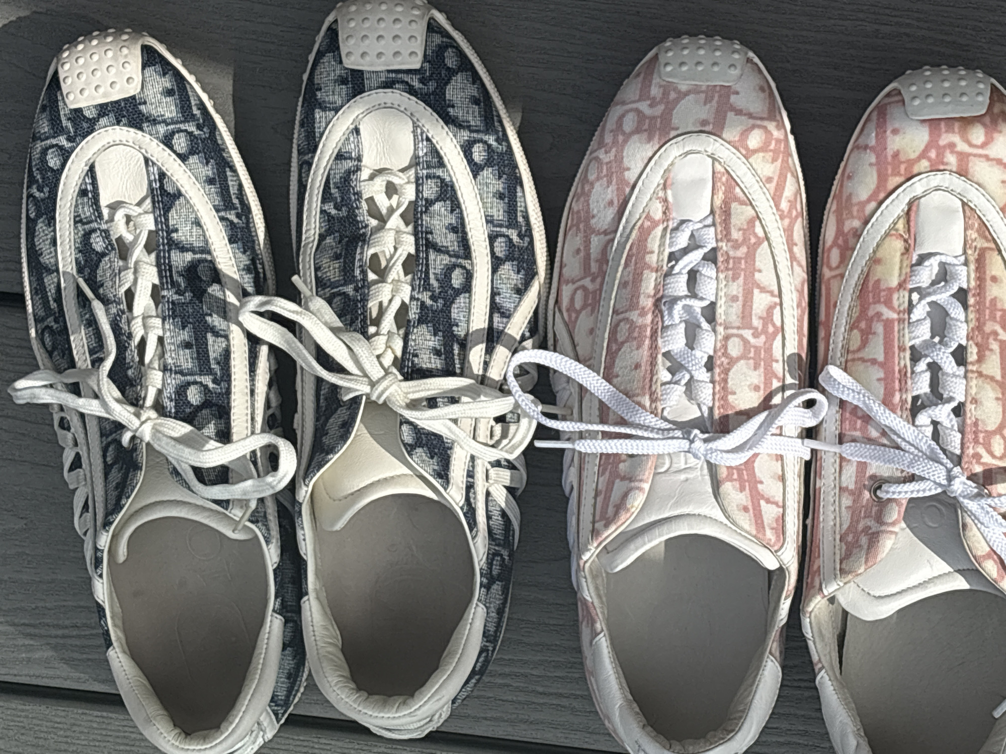 Two pairs of patterned sneakers photographed in Leeds