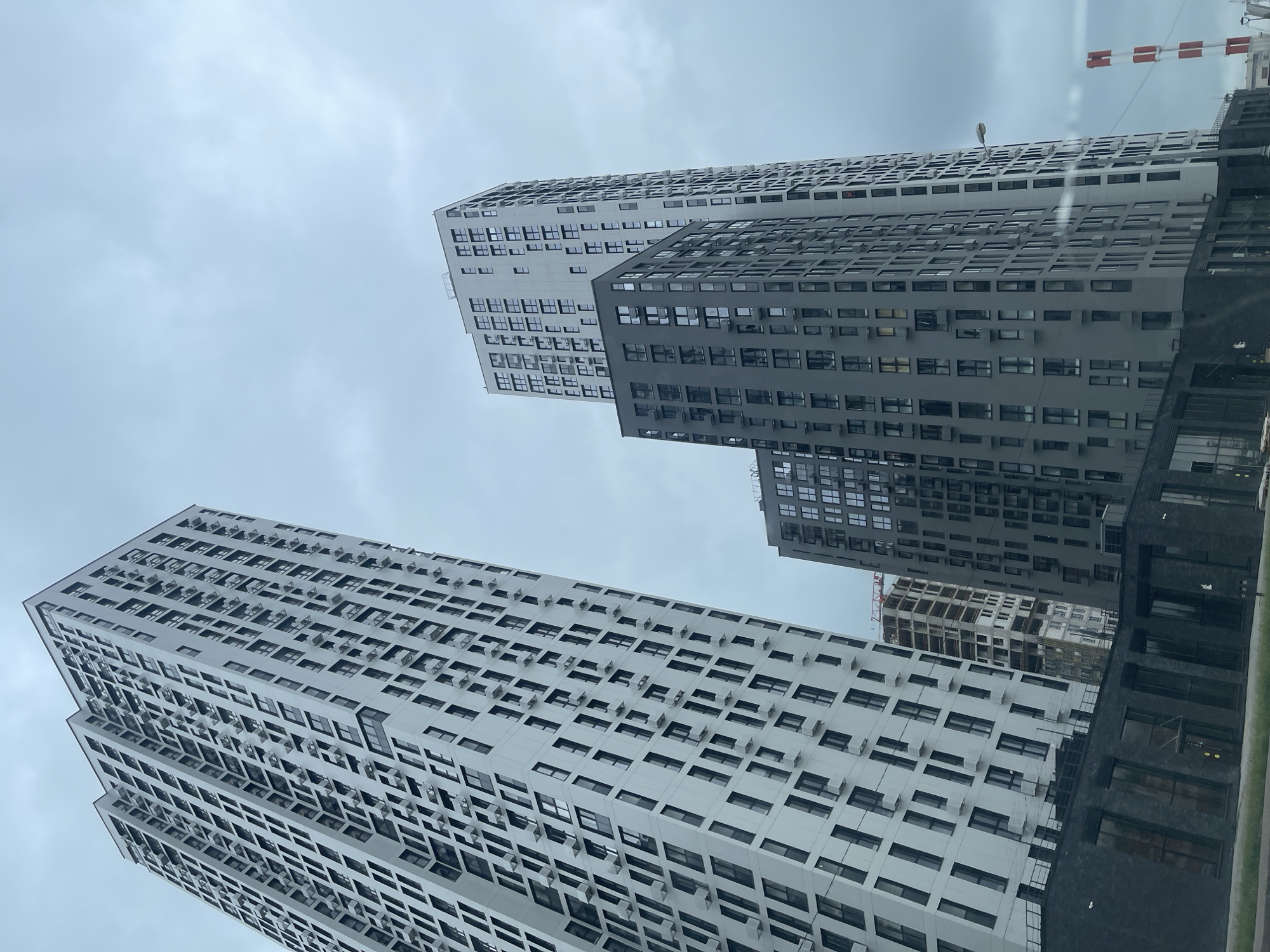 Driving through Moscow's new residential developments on a grey morning