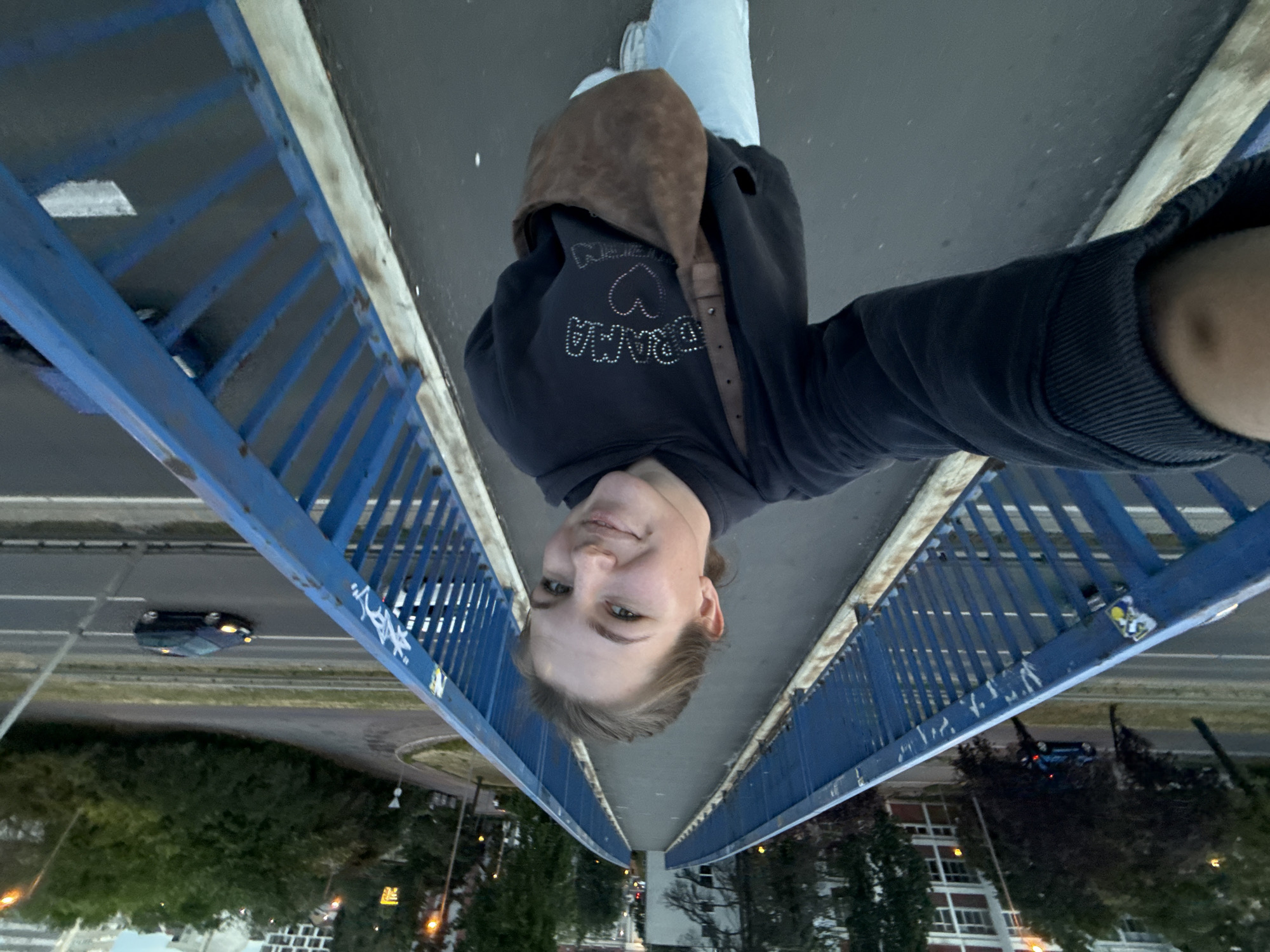 Person Takes Selfie on Pedestrian Bridge in Belgrade Suburb
