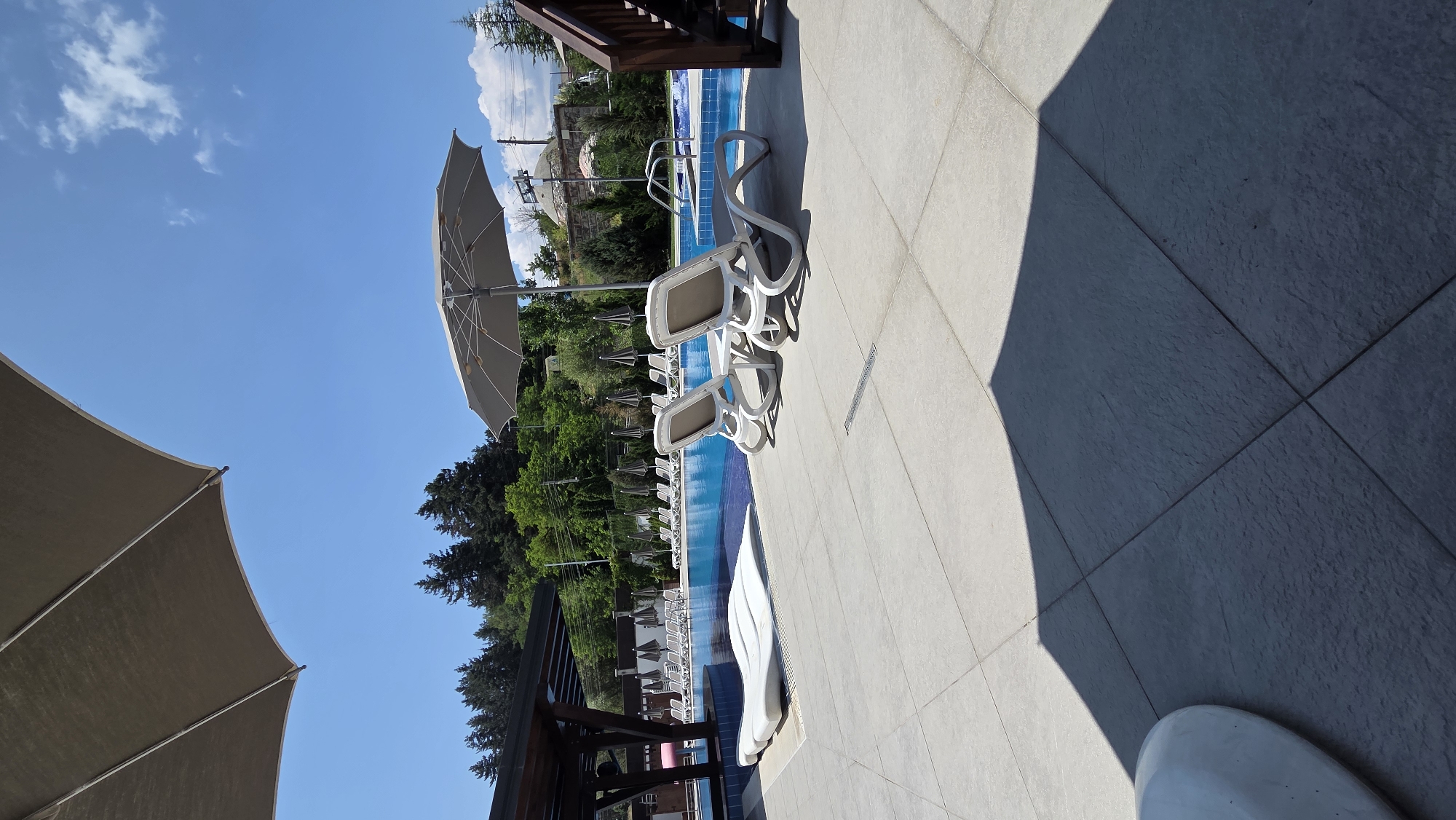 Poolside morning at a resort in Bania, Bulgaria