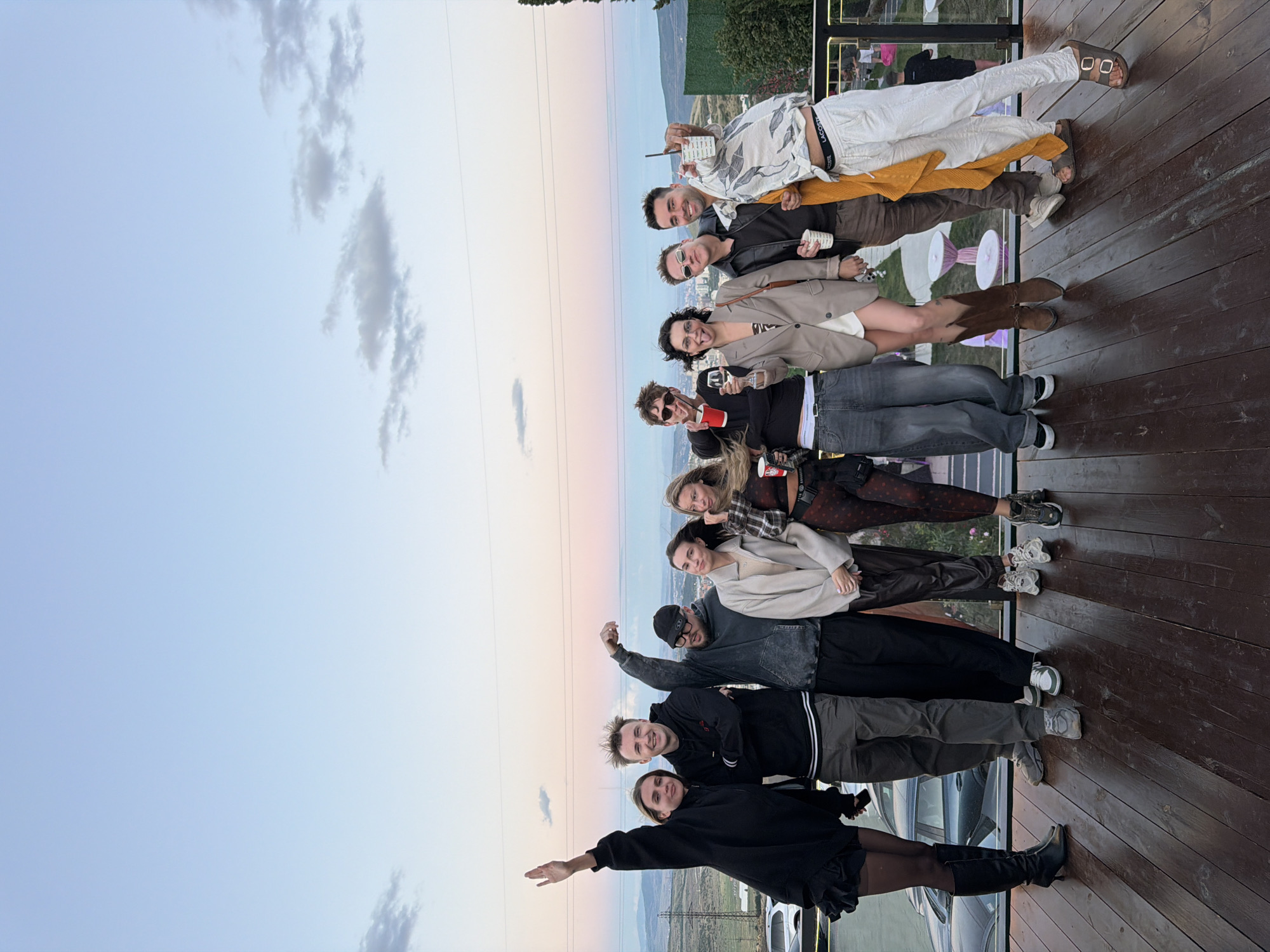 Sunset hangout on a deck overlooking Lisi's valley